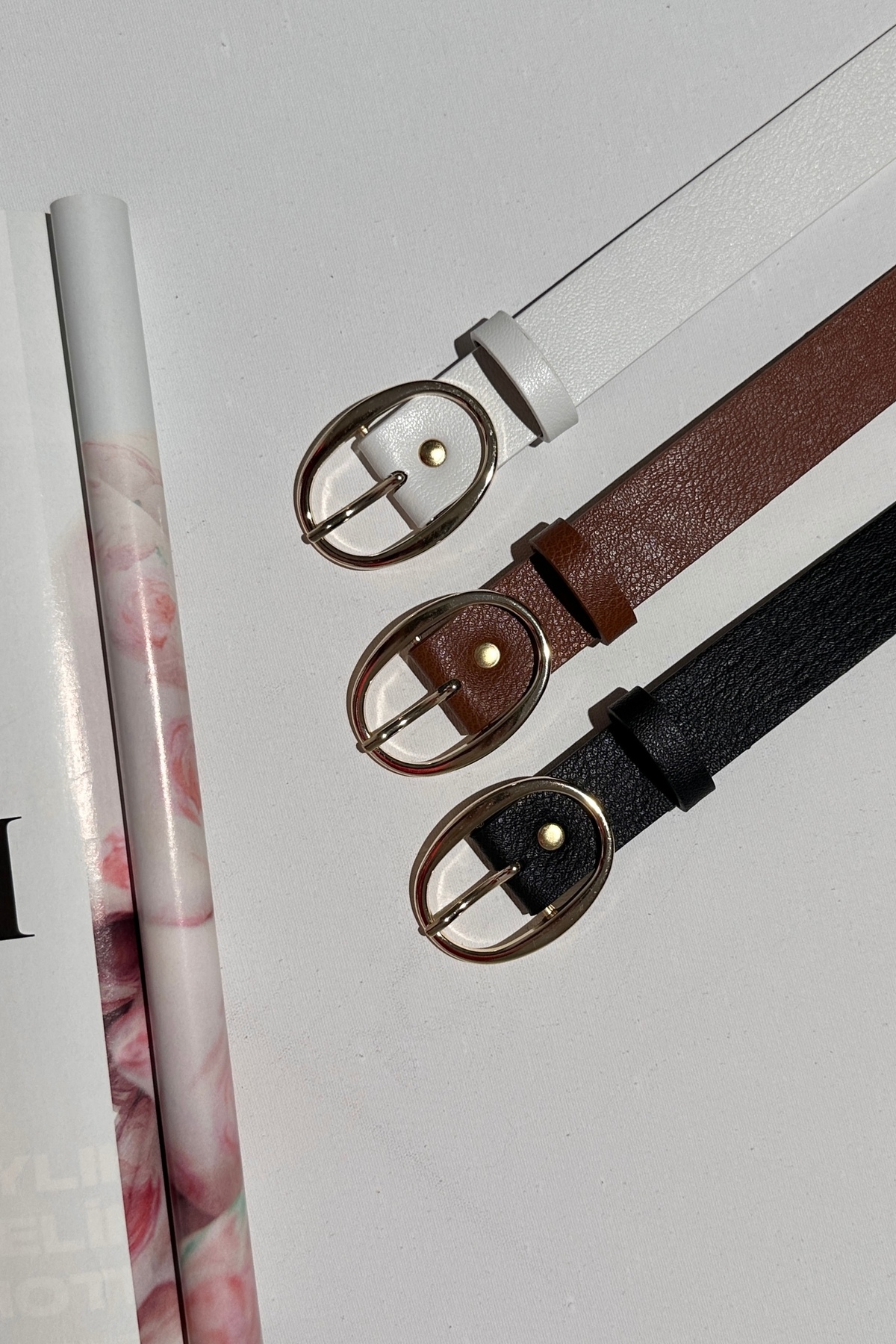 3-Piece Ellipse Gold Buckle Belt Waist Belt Jacket Belt Dress Belt Pants Belt