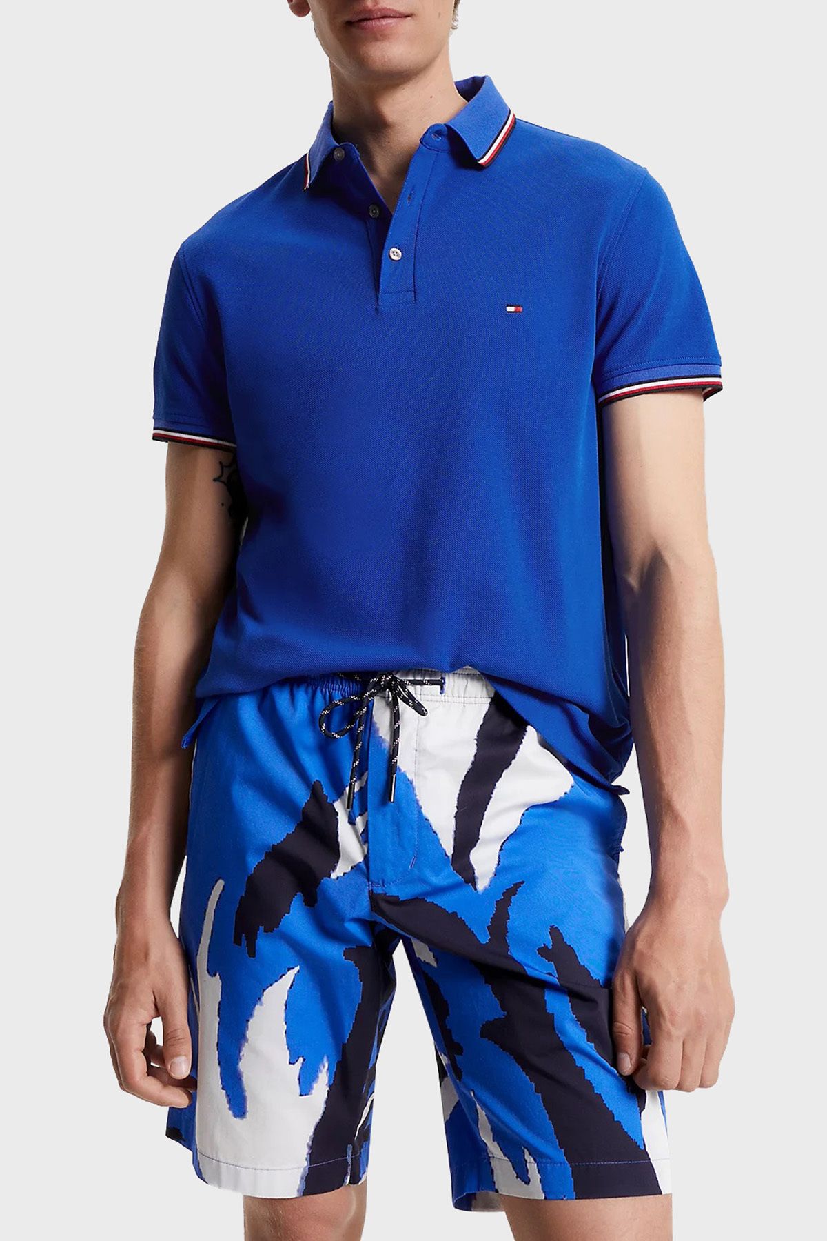 تی شرت یقه پولو مشکی مردانه پنبه اسکینی مناسب چوگان یاکا yaka MW0MW30750 C66 Tommy Hilfiger