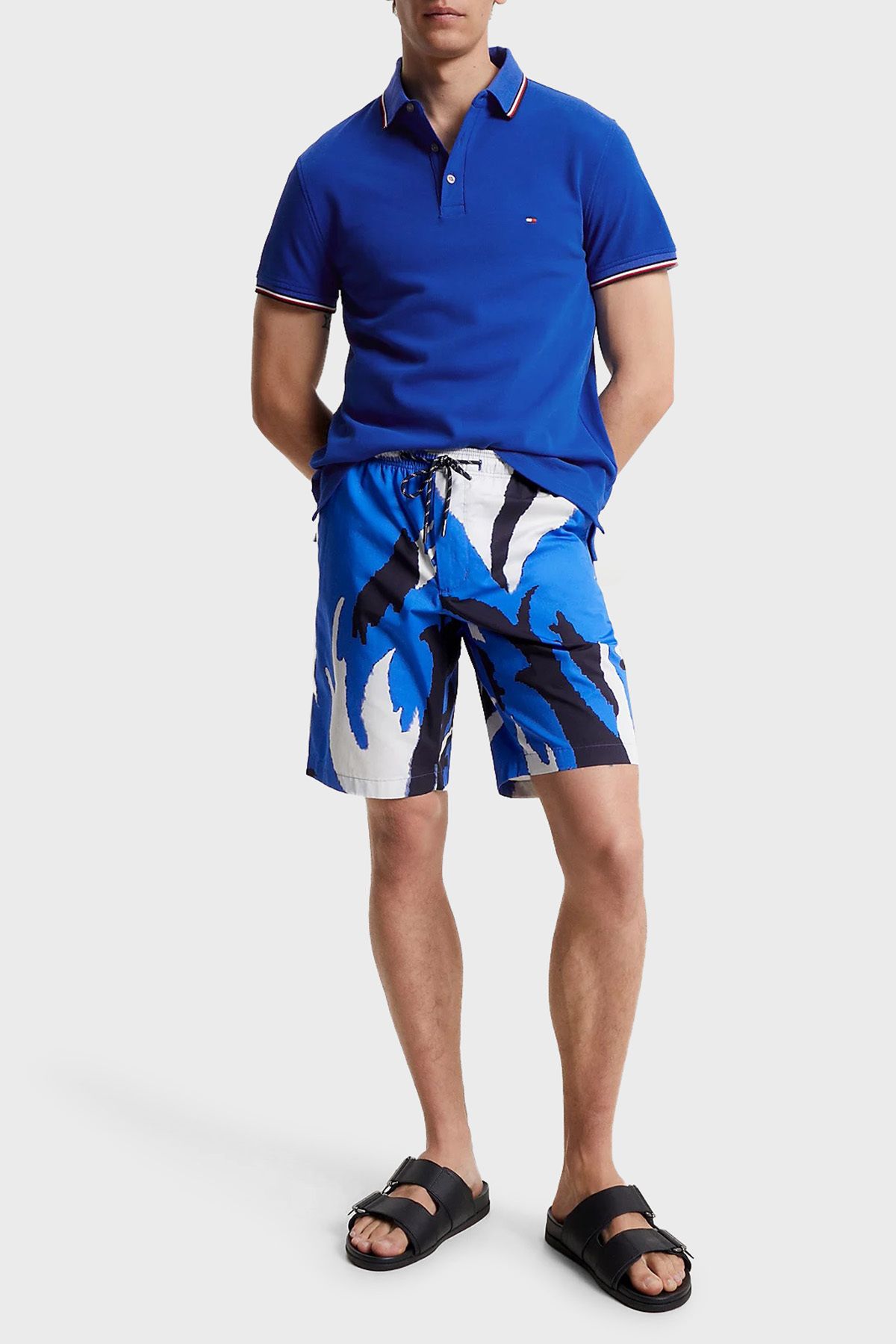 تی شرت یقه پولو مشکی مردانه پنبه اسکینی مناسب چوگان یاکا yaka MW0MW30750 C66 Tommy Hilfiger
