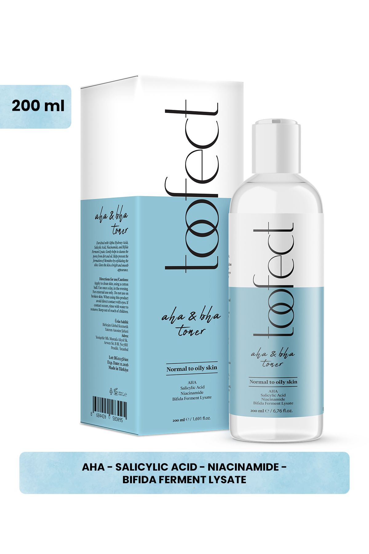 تونیک آها بها با اثر لایه بردار 200 میلی لیتر مرطوب کننده وگان تصفیه کننده منافذ پوست Toofect