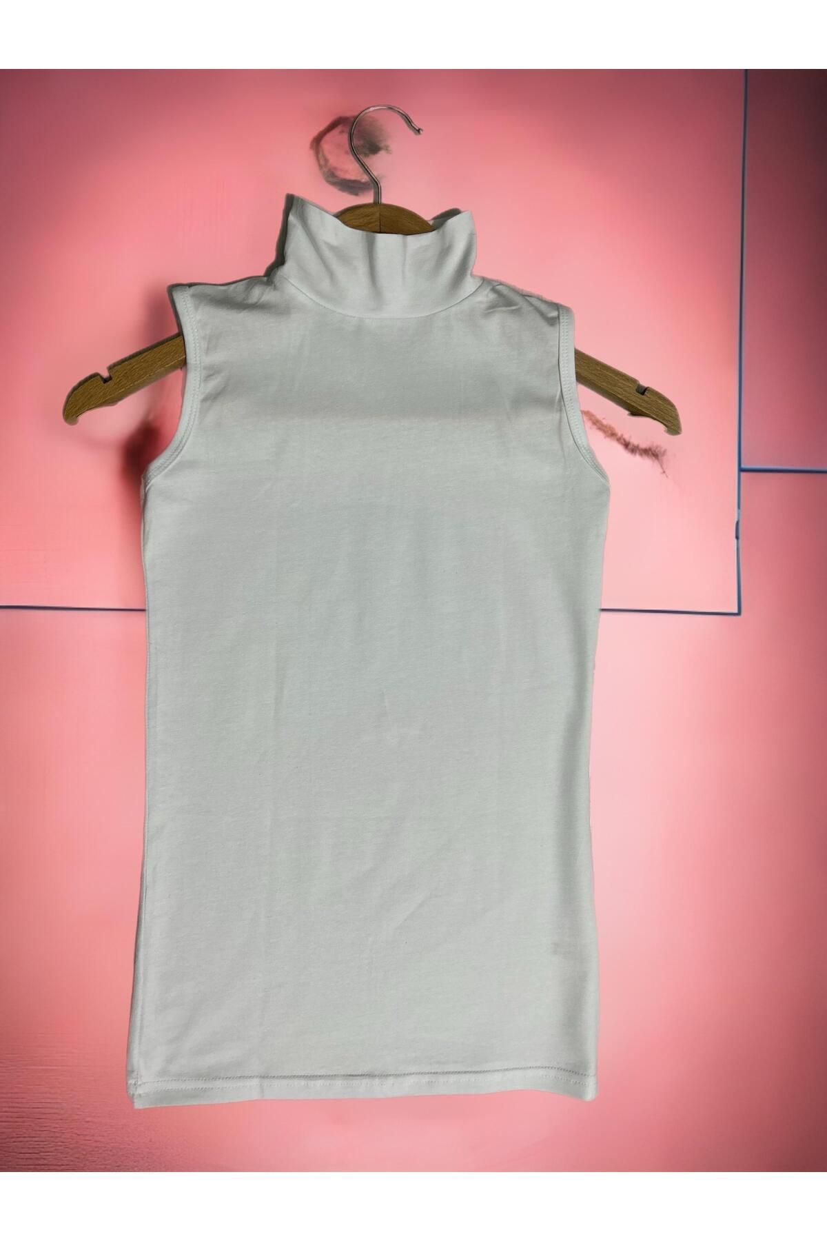 Kadın Sıfır Kol Pamuklu Boğazlı Body Tekli Beyaz