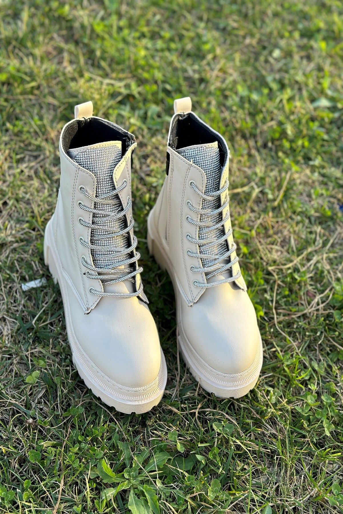 İmerShoes-Cizme de zi cu zi pentru femei bej, cu șireturi cu strasuri, cu talpă înaltă, moale, ușoare, confortabile, 2077 2