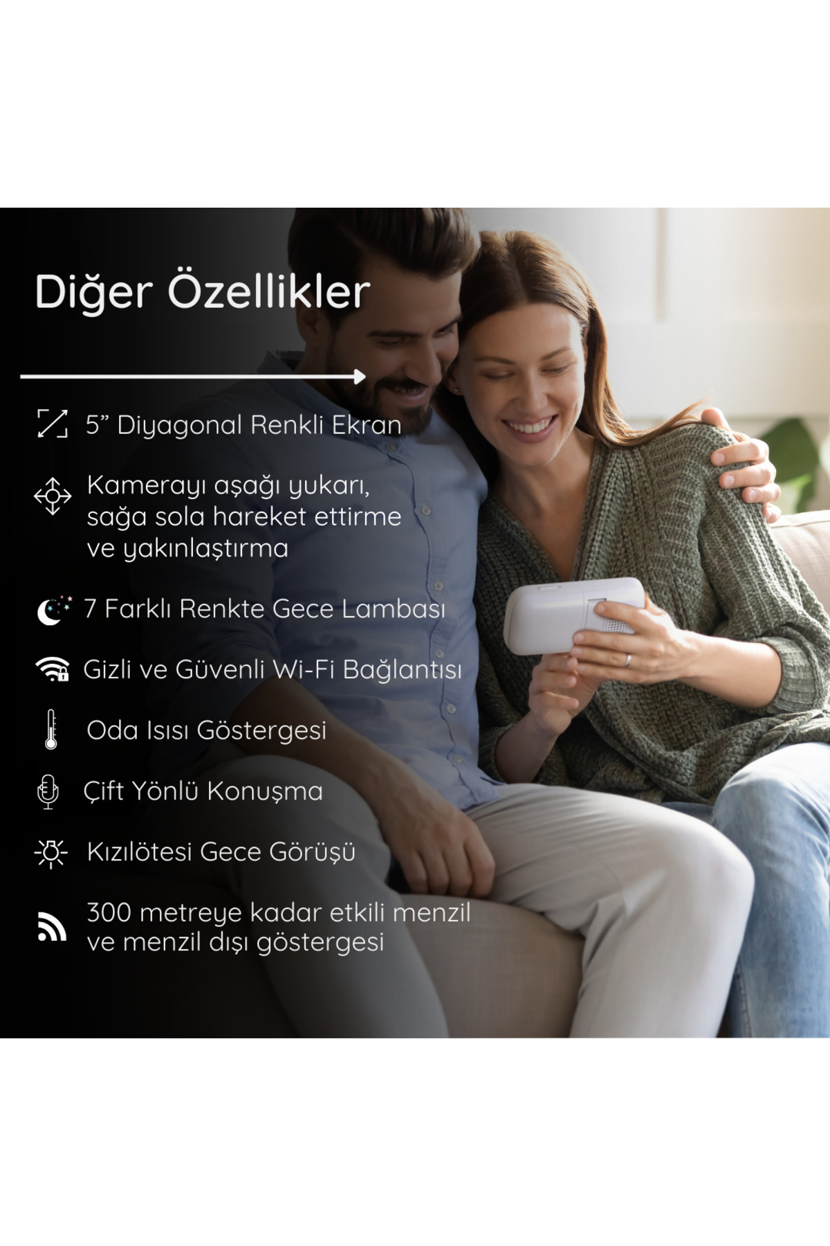 Hubble Nursery Pal Glow+ Wifi Bebek 5" Hd Wi-fi Dijital Bebek Kamerası + Gece Lambası fotoğrafı 6 (önizleme)