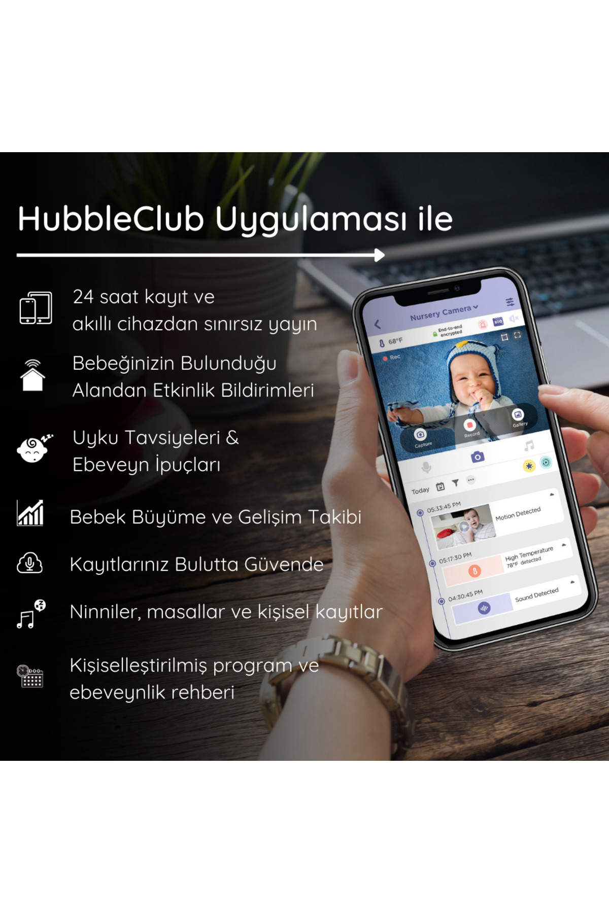 Hubble Nursery Pal Glow+ Wifi Bebek 5" Hd Wi-fi Dijital Bebek Kamerası + Gece Lambası fotoğrafı 5 (önizleme)