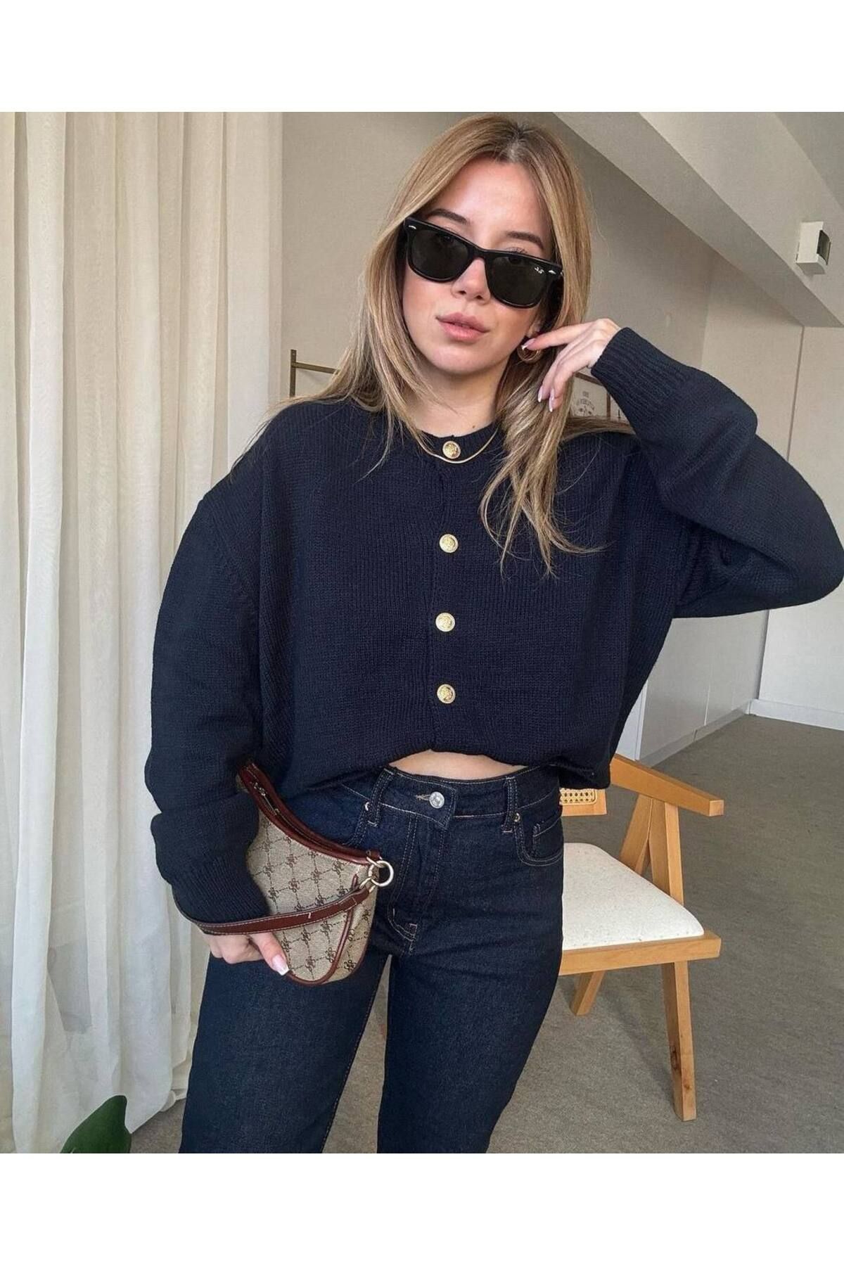 Noa Noa Cardigan Dark blue Relaxed fit Trendyol