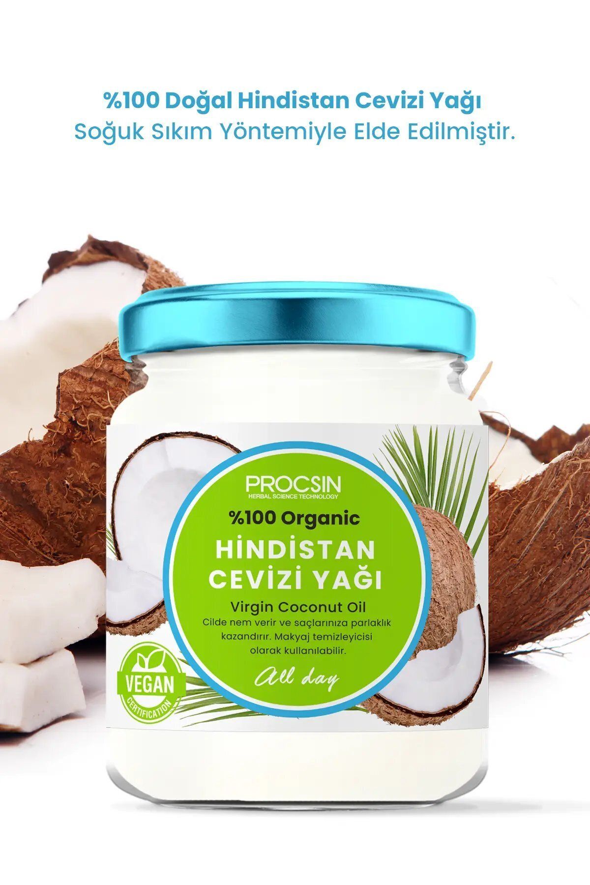 PROCSIN مرطوب کننده طبیعی 100% روغن نارگیل طبیعی (صورت، بدن، مو) 190 میل