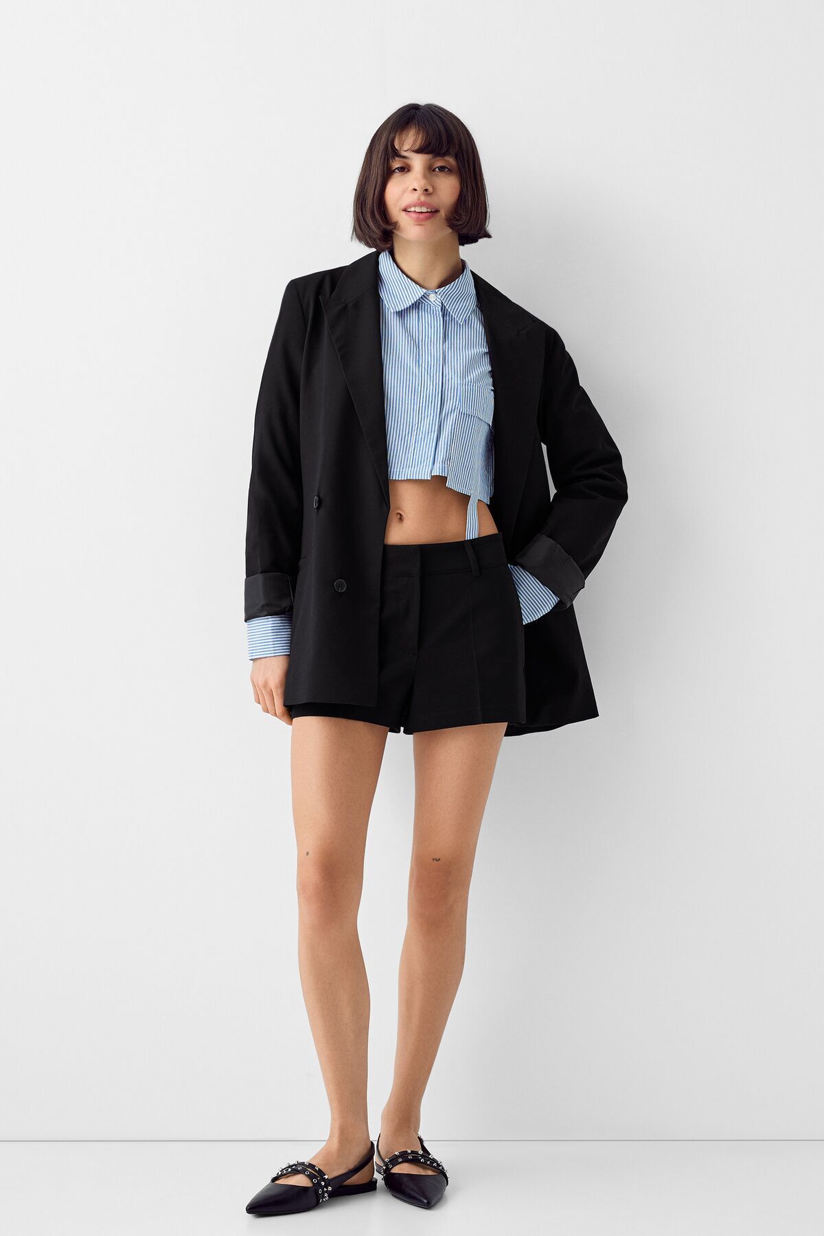 Dökümlü slim fit kruvaze blazer