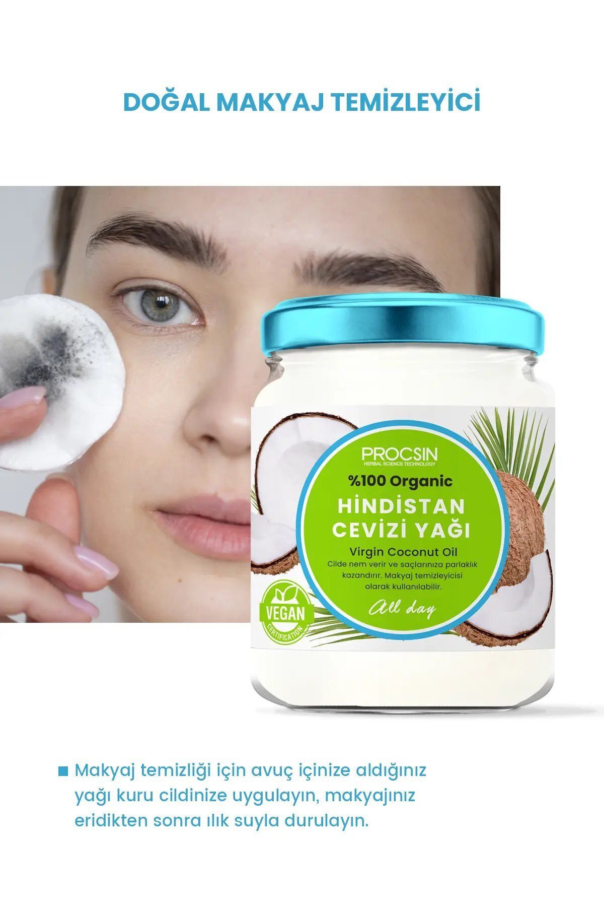 PROCSIN مرطوب کننده طبیعی 100% روغن نارگیل طبیعی (صورت، بدن، مو) 190 میل
