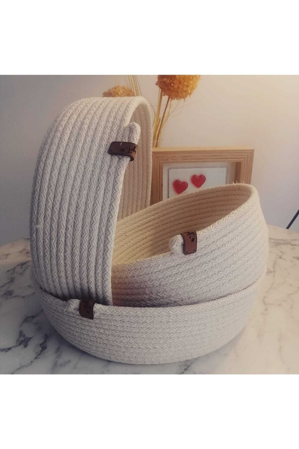 MADAM-Ecru 3-Piece Wicker Basket Set - Handmade, Multi-Purpose Organizer from Cotton Thread 3