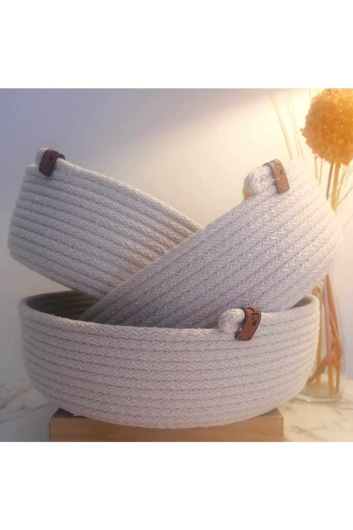 MADAM-Ecru 3-Piece Wicker Basket Set - Handmade, Multi-Purpose Organizer from Cotton Thread 2