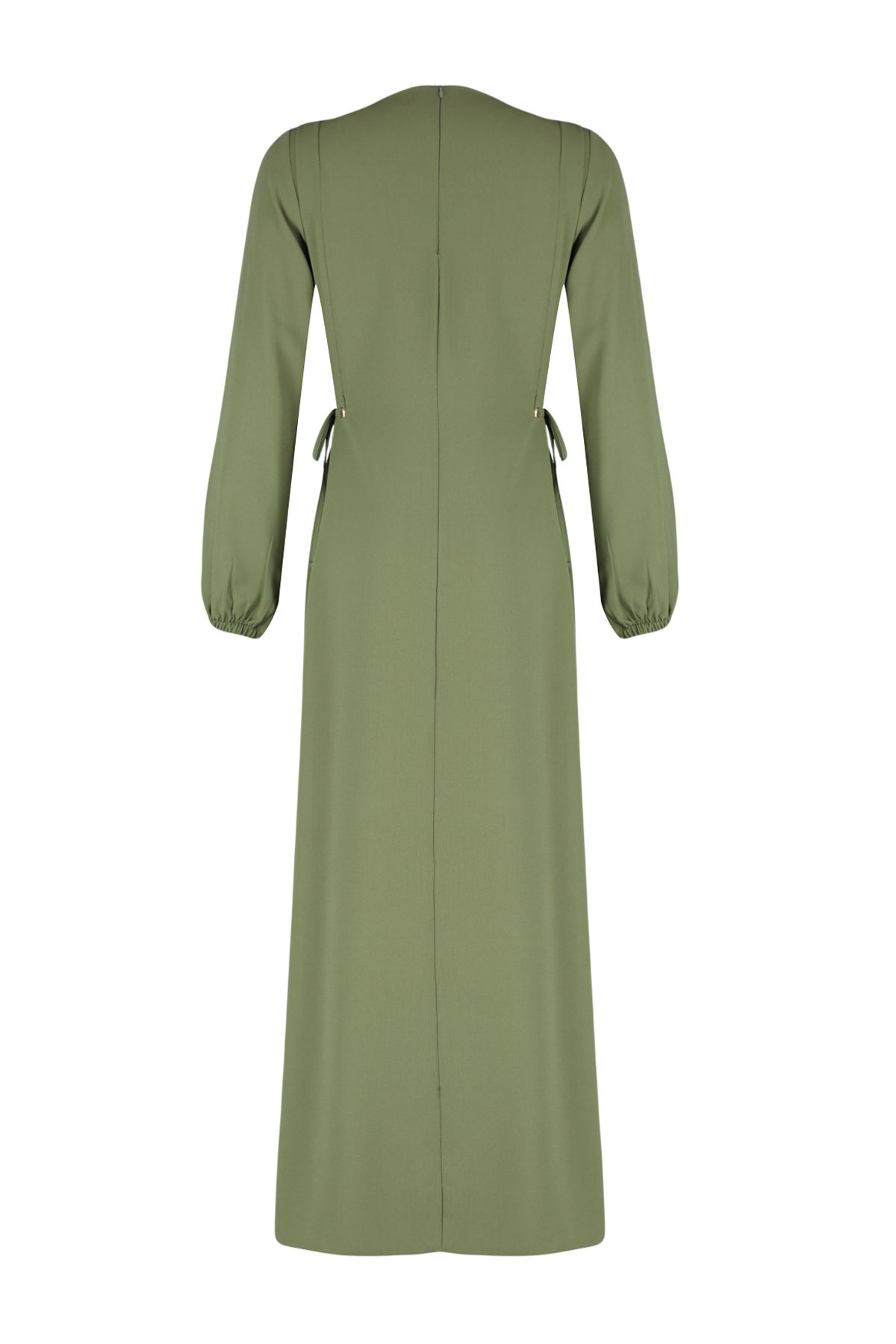 Trendyol Modest-Grünes Taillen-Seilband, detailliertes elastisches Aerobin-Webkleid am Ärmelende TCTSS22EB00104 8