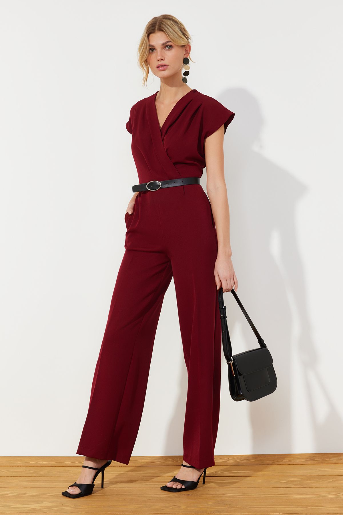Burgundy jump suit hot sale