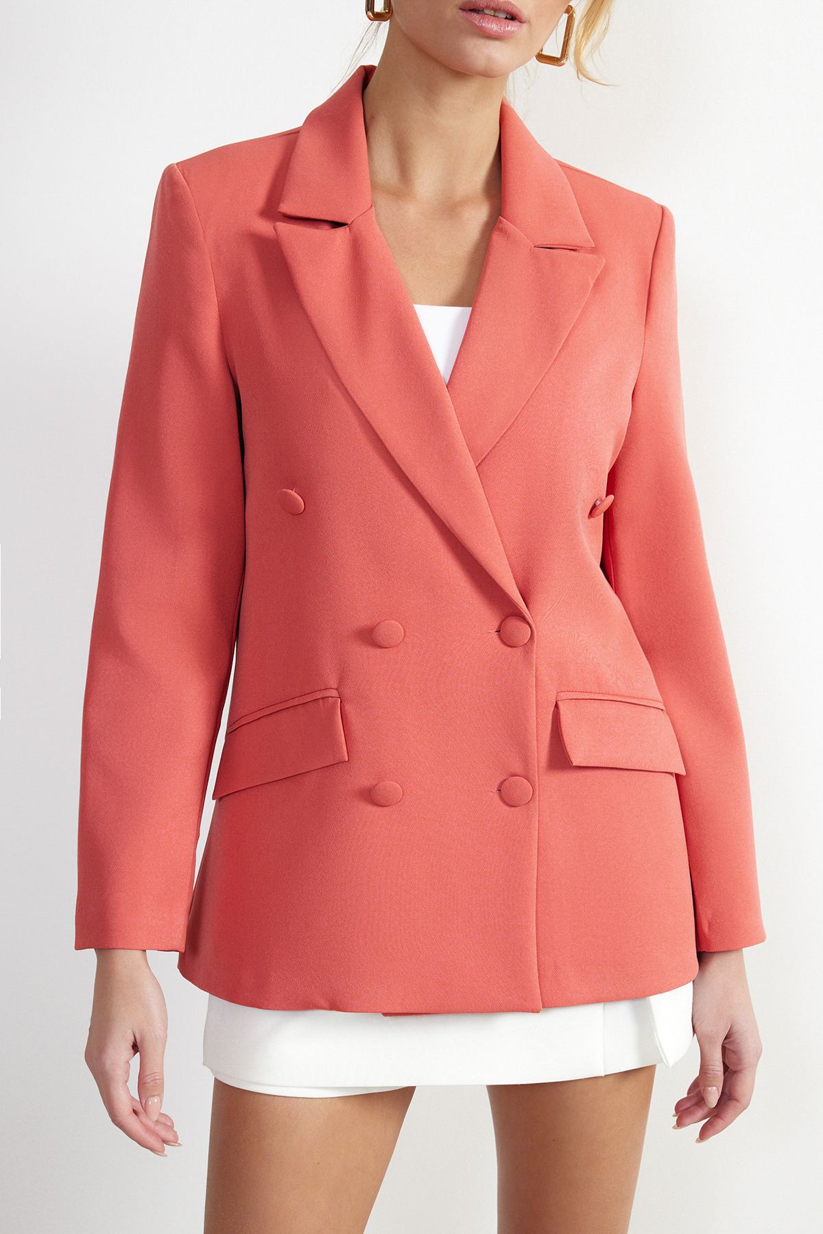 Trendyol Collection-Granatapfelblumen-Blazer mit regulärem Futter, zweireihigem Verschluss, gewebt, TWOSS21CE0137 5