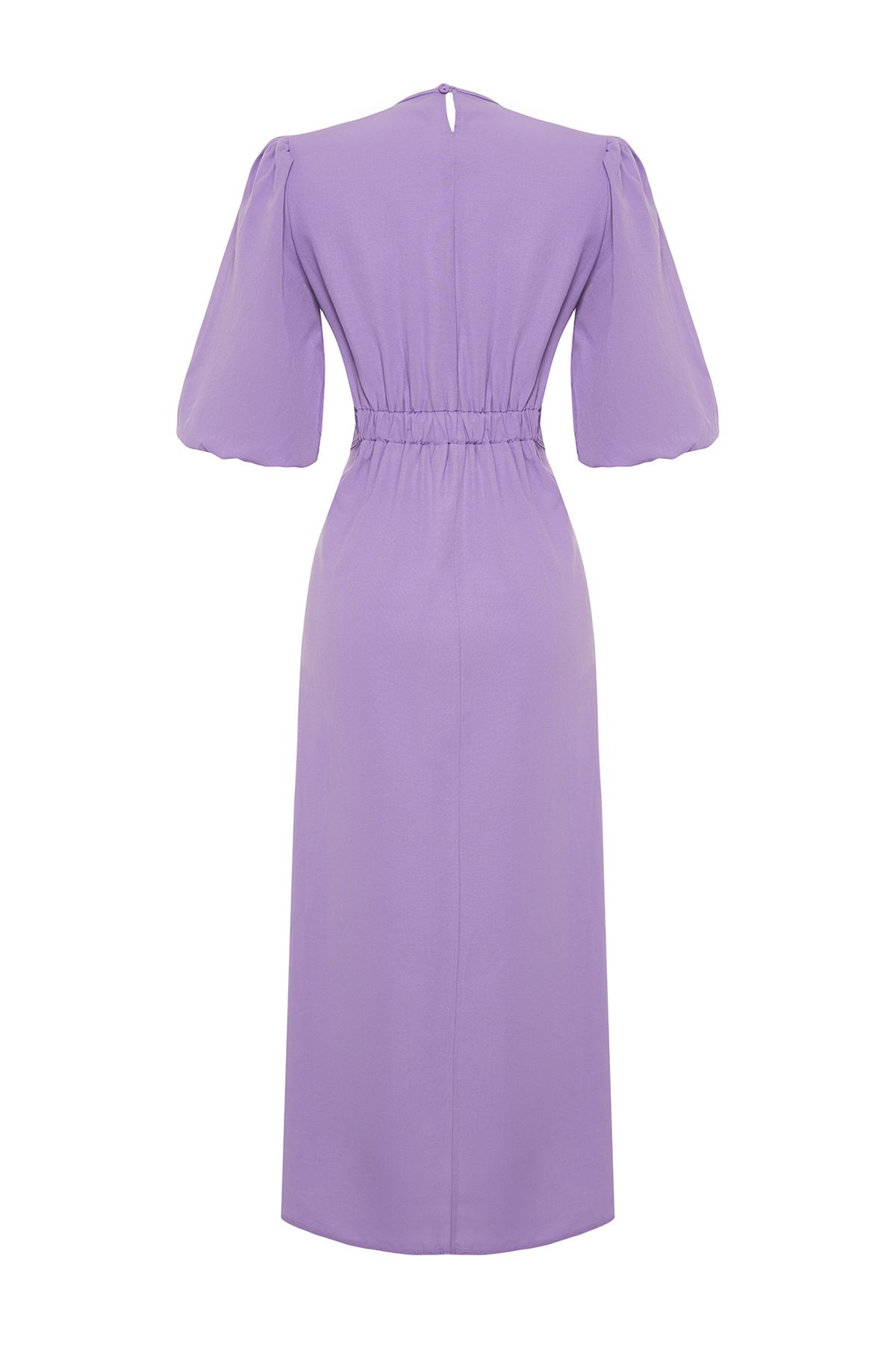 Trendyol Modest-Lilacové bavlnené tkané šaty s balónovými rukávmi TCTSS24EB00005 5