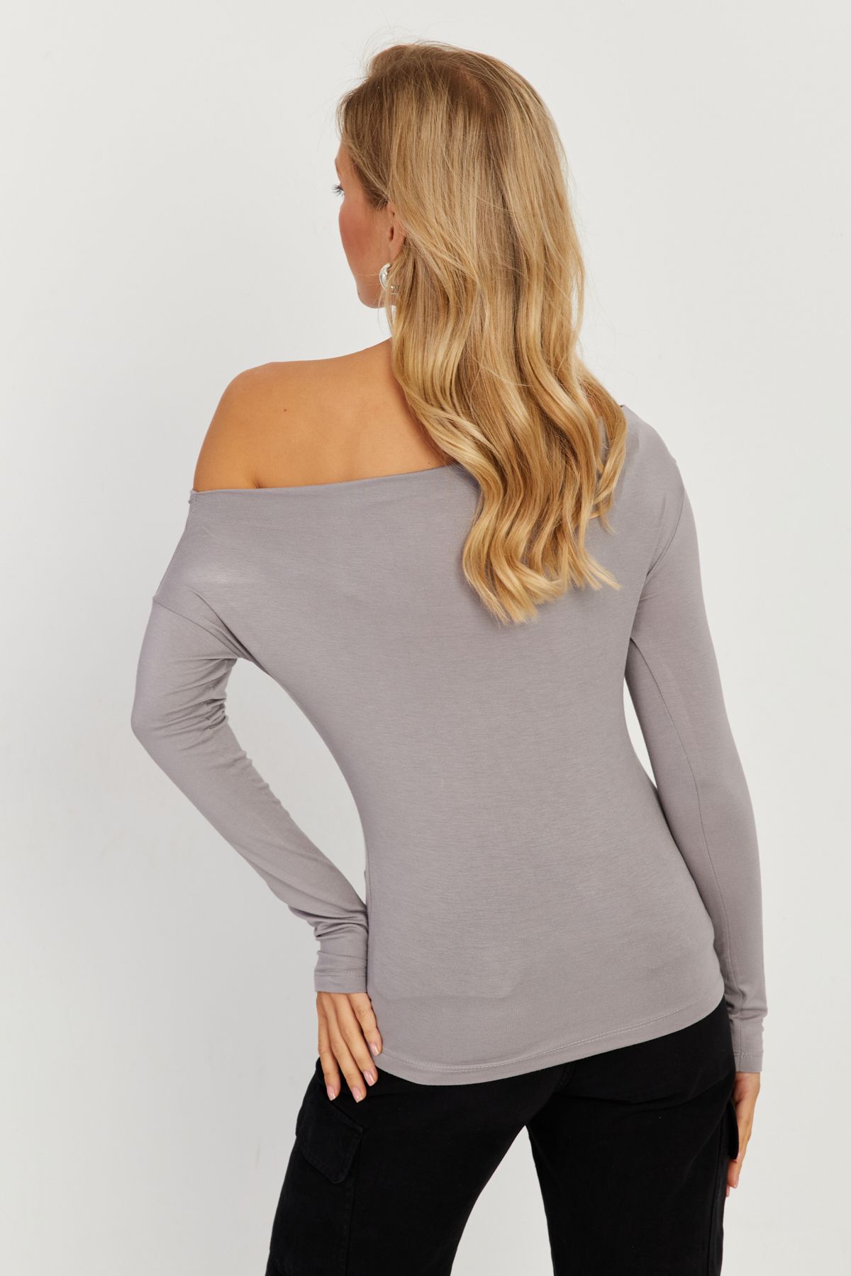 Cool & Sexy-Graue Bluse mit U-Boot-Kragen für Damen LPP1254 2