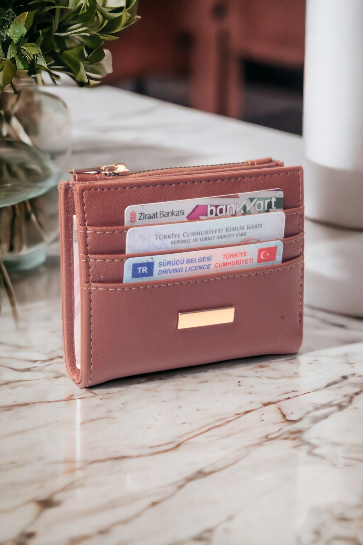 dericom  Kadın Şık Dayanıklı Önü Kartlıklı Kağıt Para Bölmeli Bol Kartlıklı Taba Cüzdan Kartlık Aksesuar