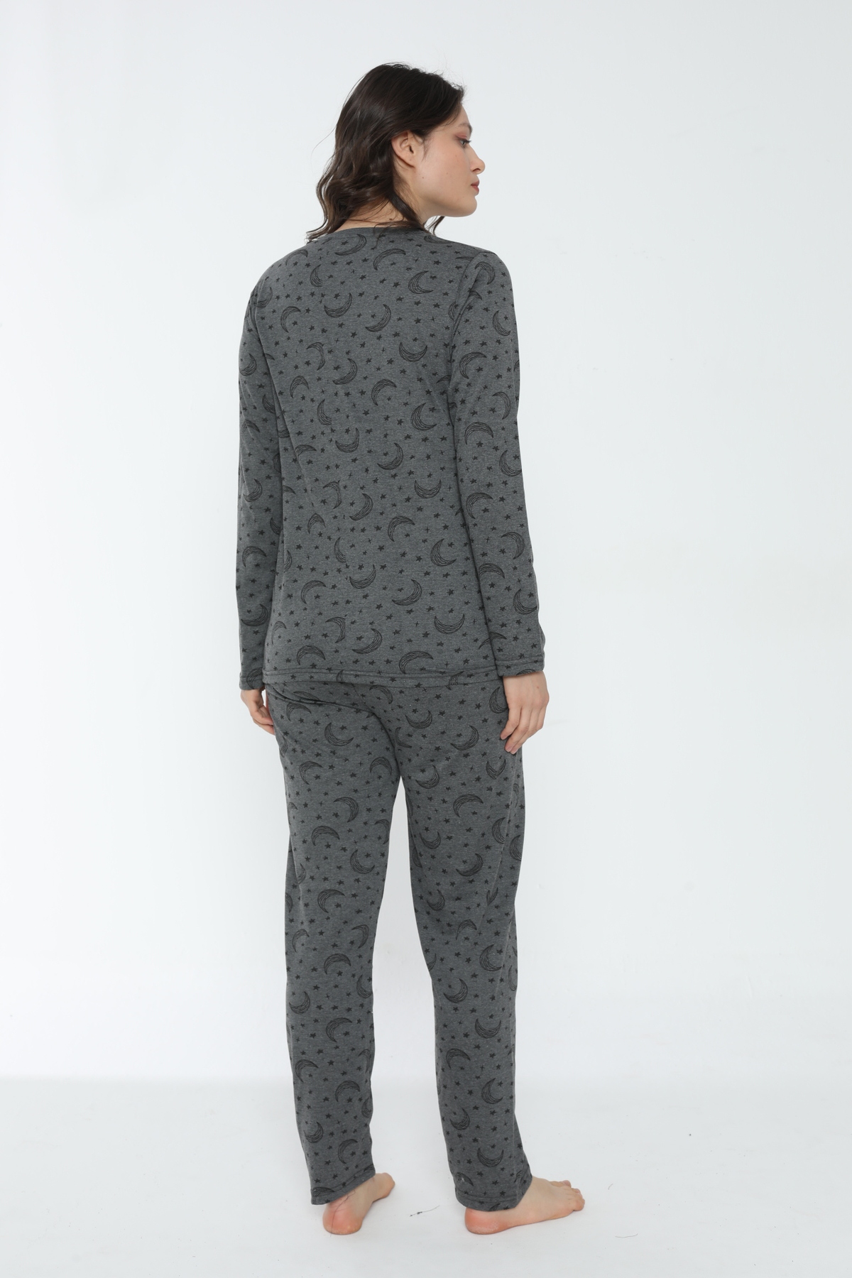 PİJAMOOD Бавовняний сірий жіночий піжамний комплект з довгими рукавами