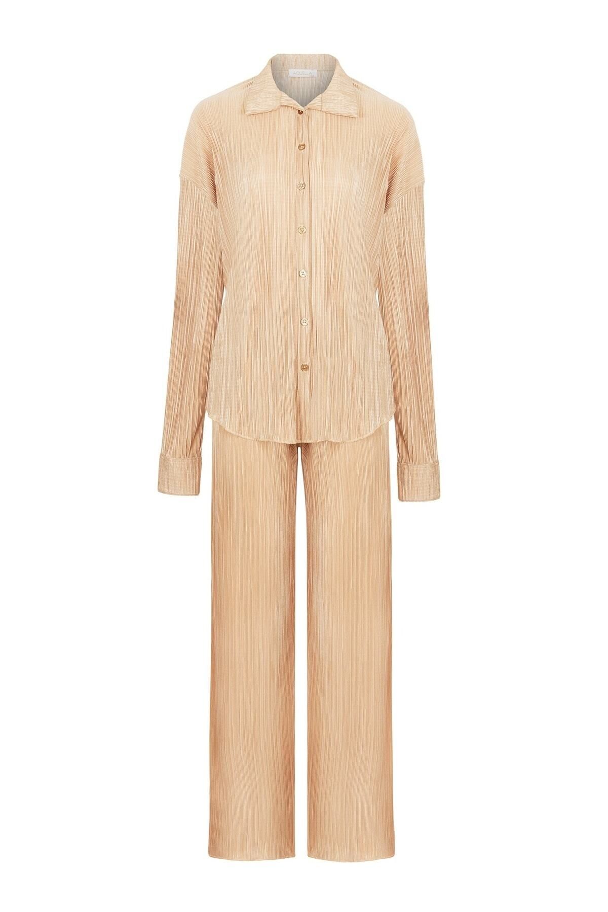ZF BUTİK-Pleated Gold&beige Set 1