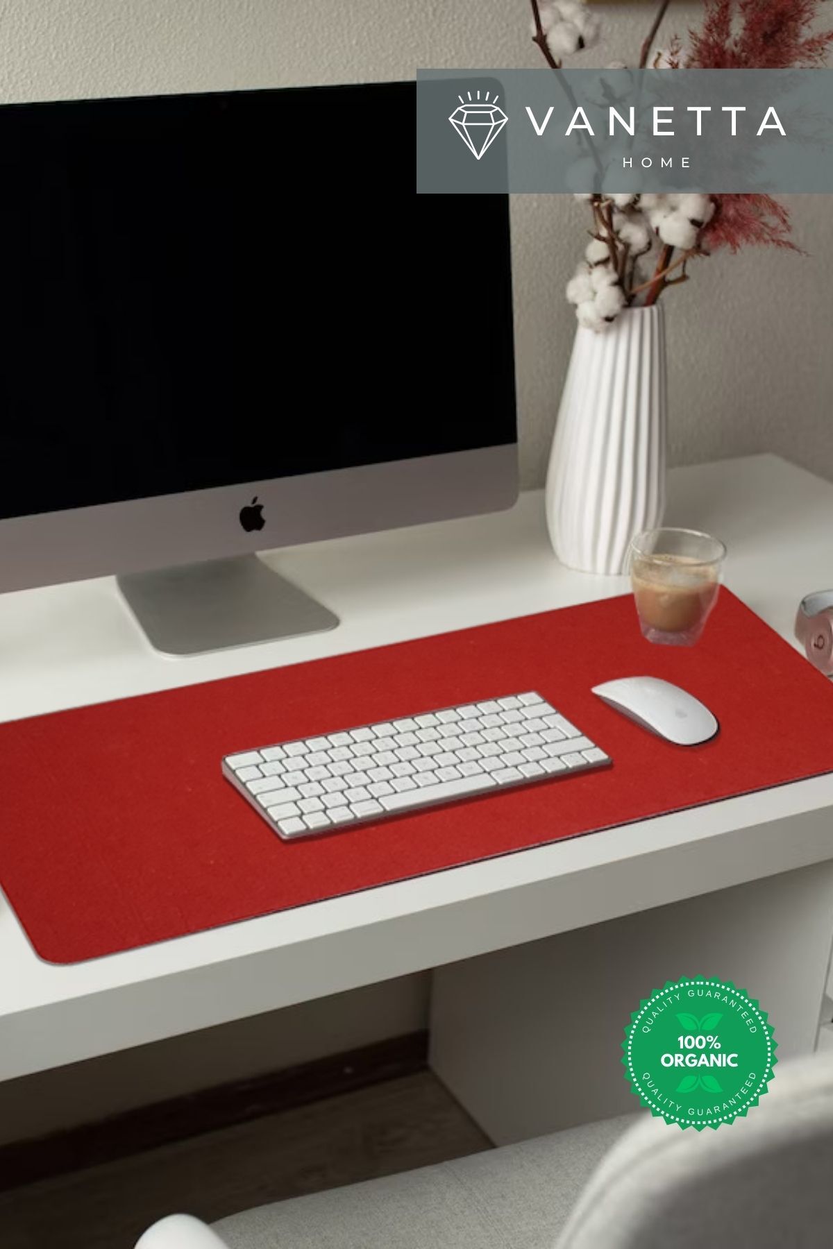 Pamuk Halı-40x90 Red Felt Desktop Organizer Mat, Computer Table Felt Desk Mat, Office Desk Organizer 2