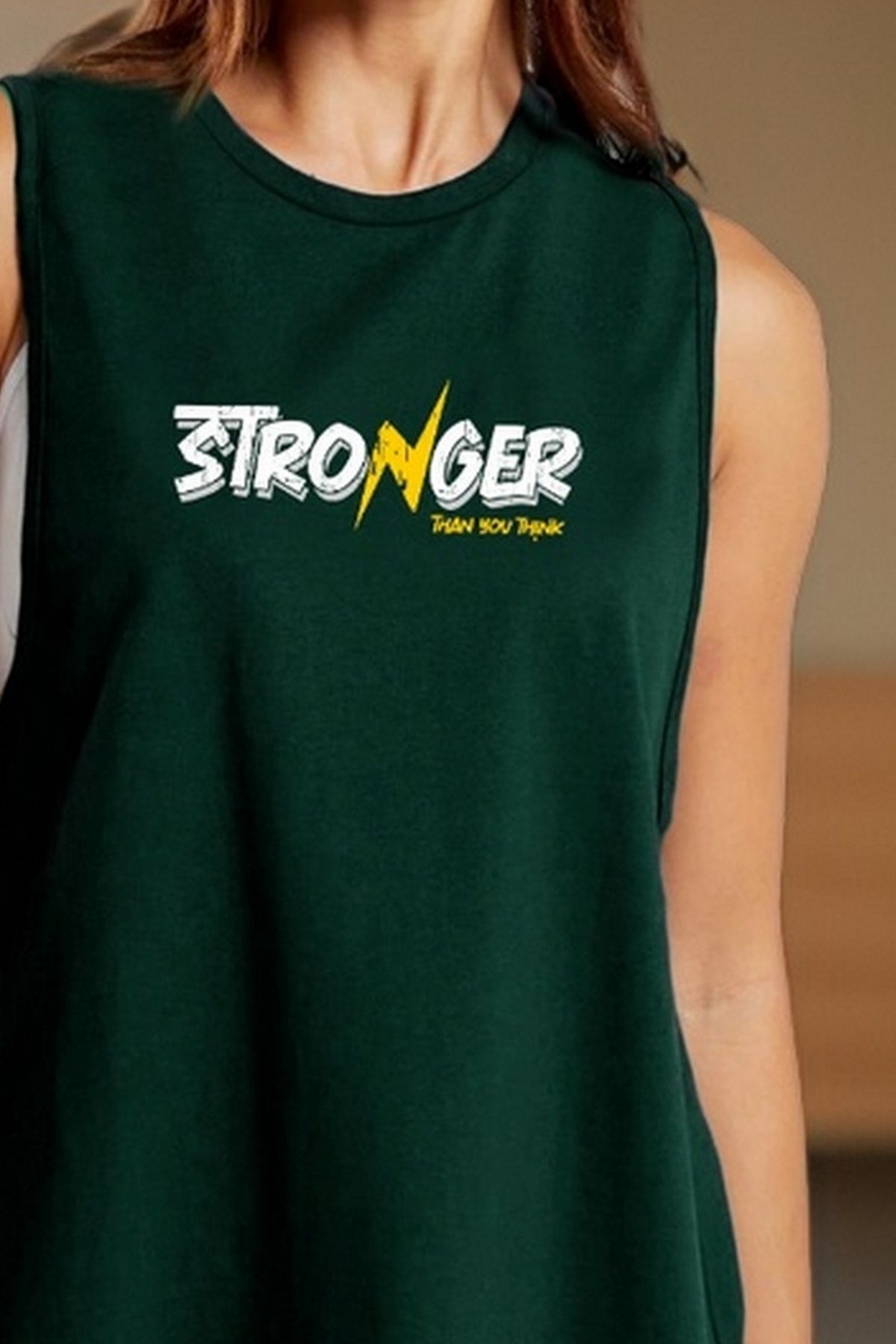 BESSA-Tricou fără mâneci din bumbac, cu imprimeu mai puternic, verde petrol, supradimensionat 2