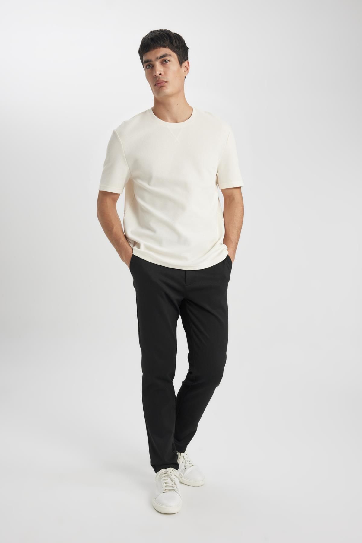 DeFacto-Summer Fabric Jogger Pants Buttoned Basic Straight Leg T6317Az24Sp 4