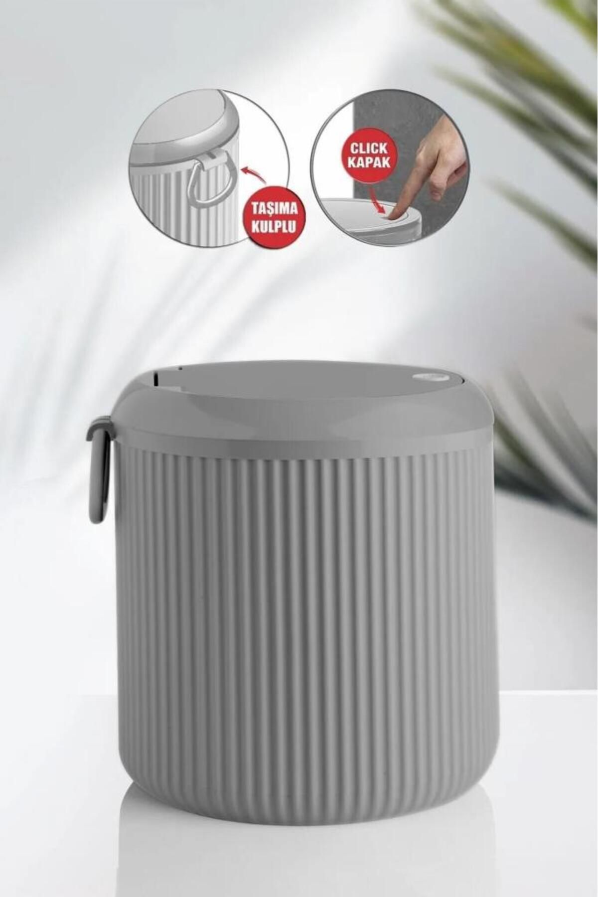Flora-4 Liter Click Lid Round Trash Can and Toilet Bowl WC Toilet Brush Set of 2 Gray 2