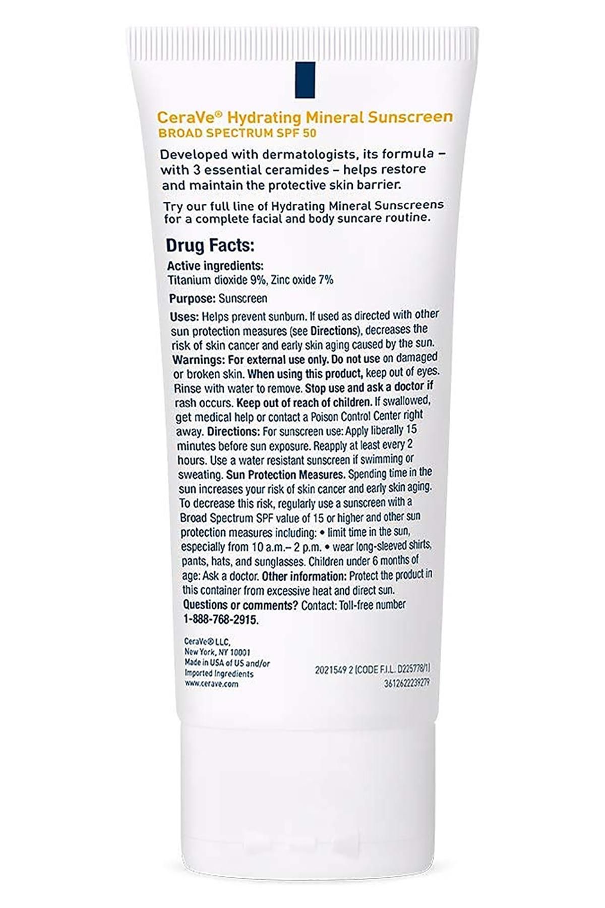 CeraVe ضدآفتاب معدنی SPF50 با مرطوب کننده صد سان سان لوسیون ۷۵ میلی لیتر