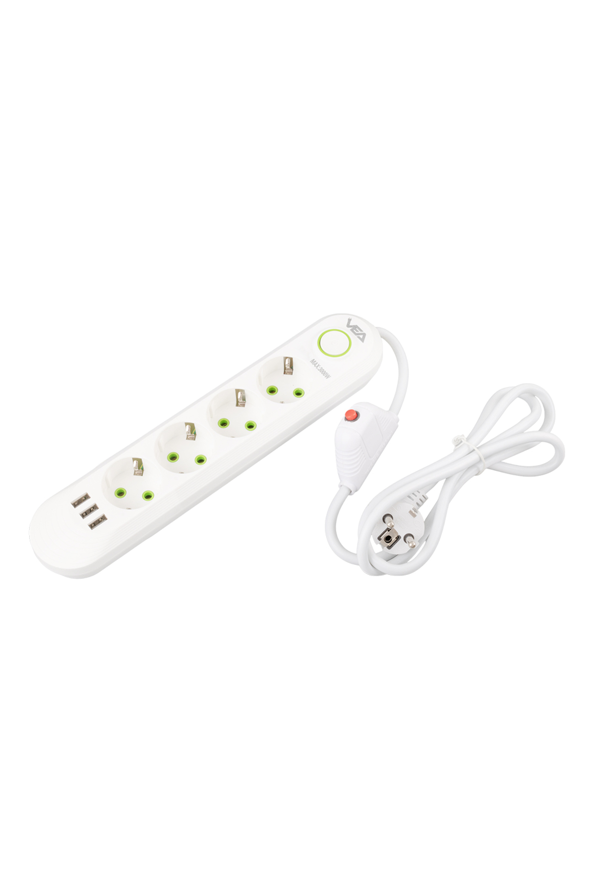 TechMore Tc-21560 4’lü 1.5 Metre Kablolu 3 Usb’li Beyaz Akım Korumalı ...