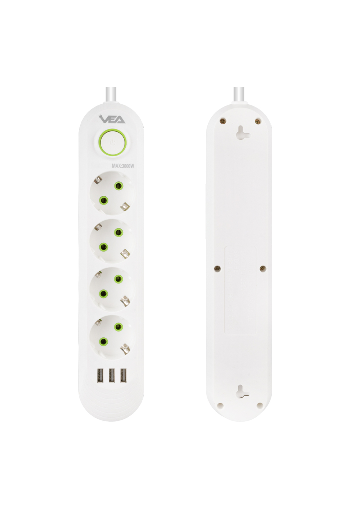 TechMore Tc-21560 4’lü 1.5 Metre Kablolu 3 Usb’li Beyaz Akım Korumalı ...