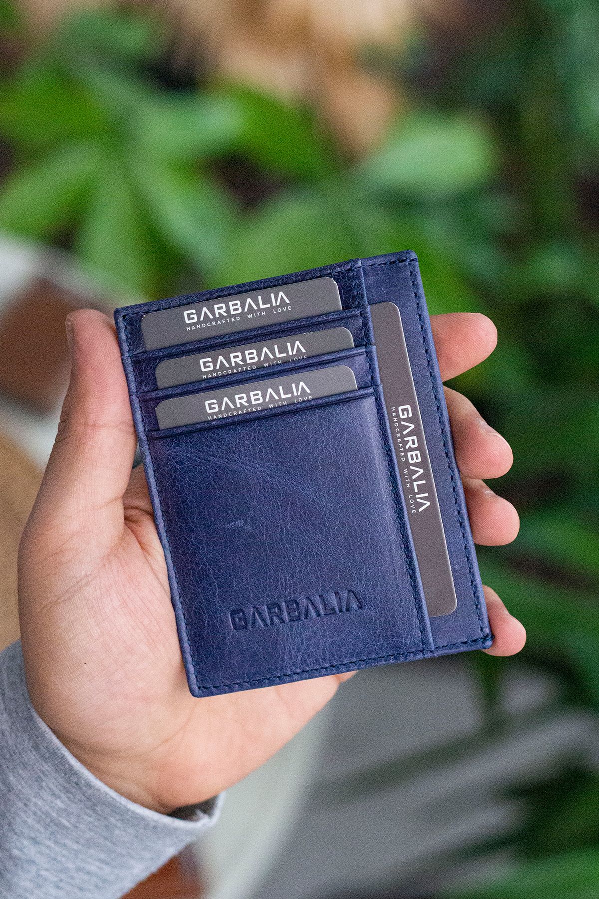 Garbalia-Unisex Navy Blue Medallion Crazy Leather Card Holder Wallet 3