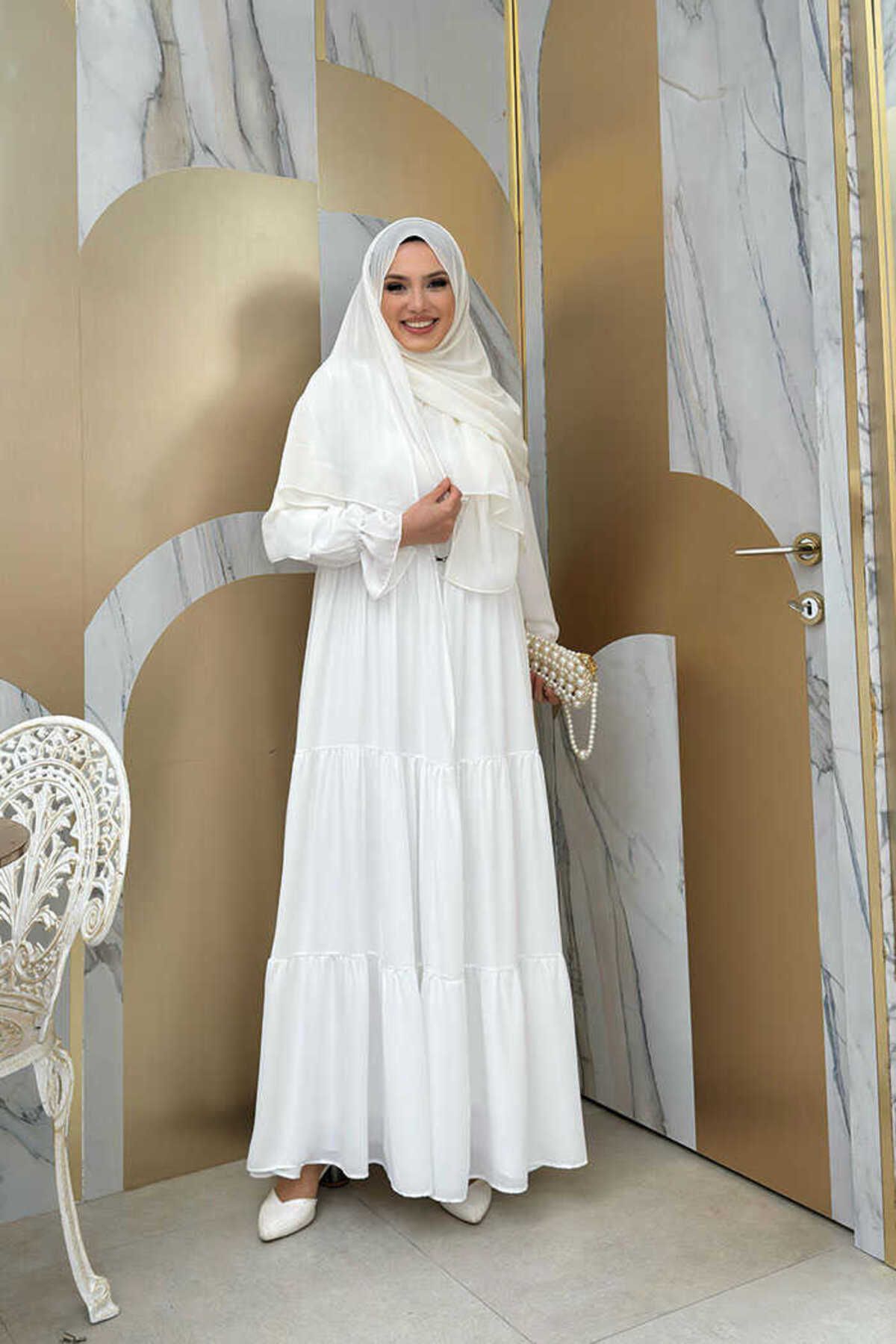 Bym Fashion-Elastic Sleeve Floor Look Lamp Dress Set 3859 Ecru 2