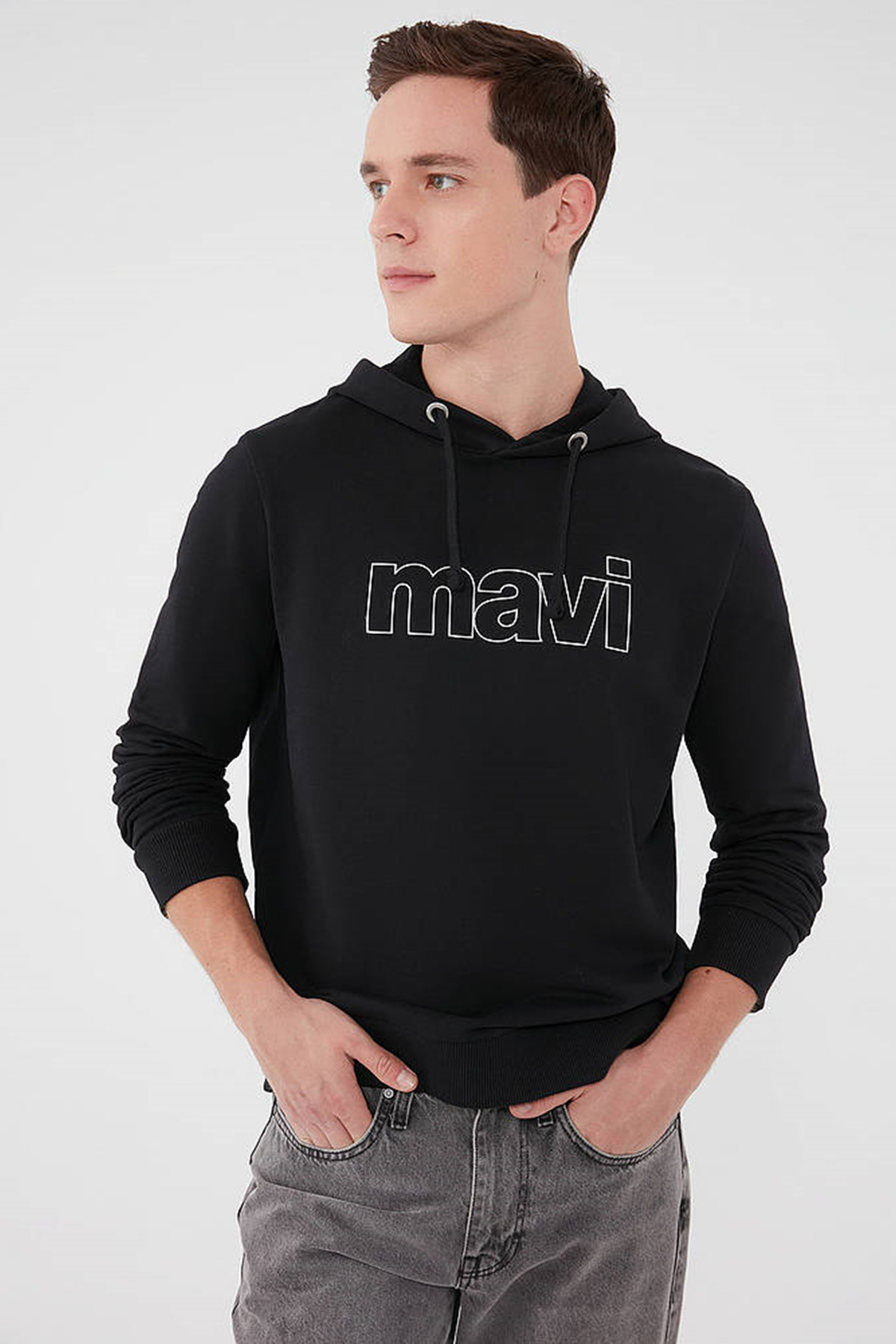 سویشرت کلاه‌دار لوگودار مشکی Mavi