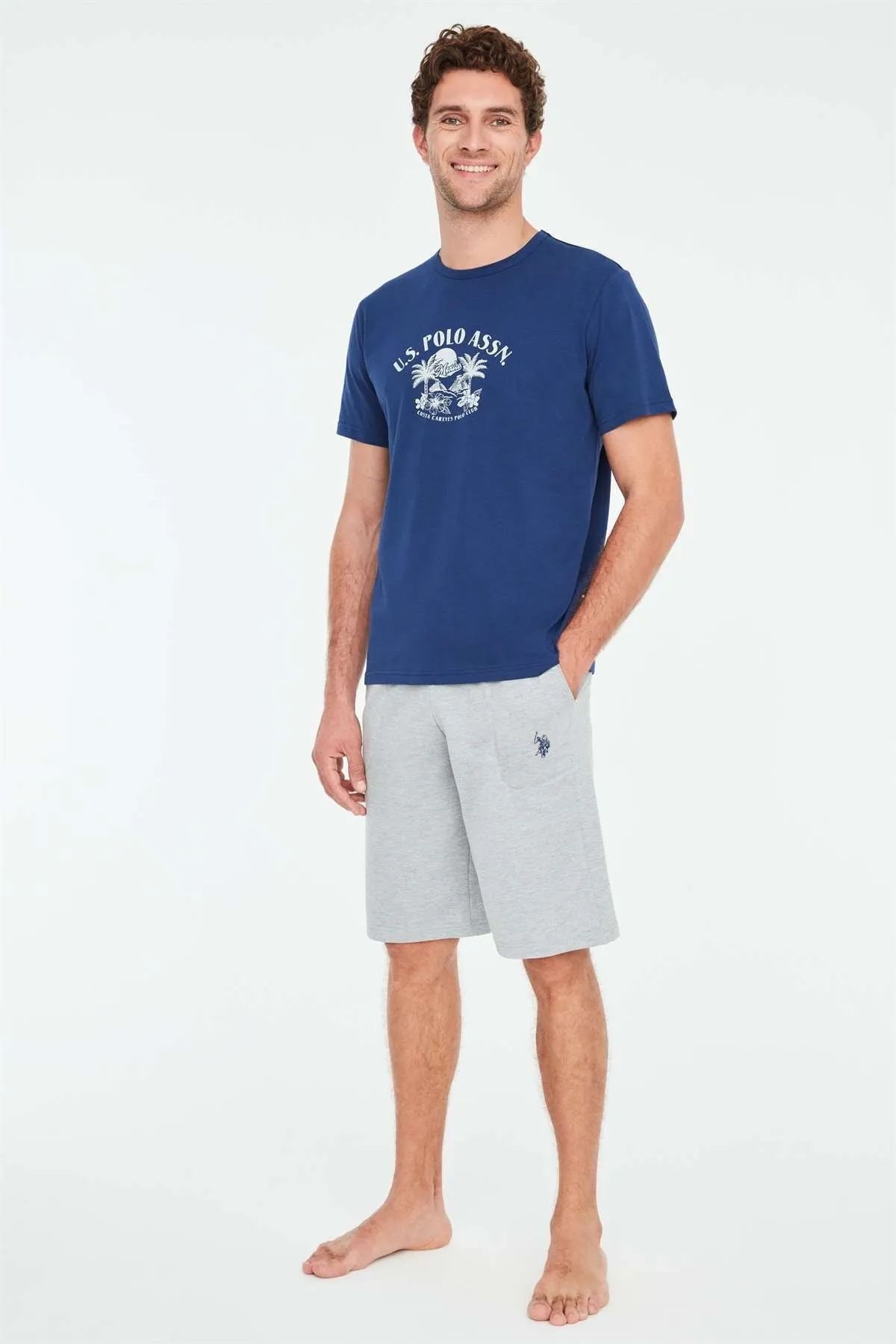 ست پیژامه آبی مردانه پولو اسن ایالات متحده 18667 تی شرت سرمه ای شلوارک U.S. Polo Assn.