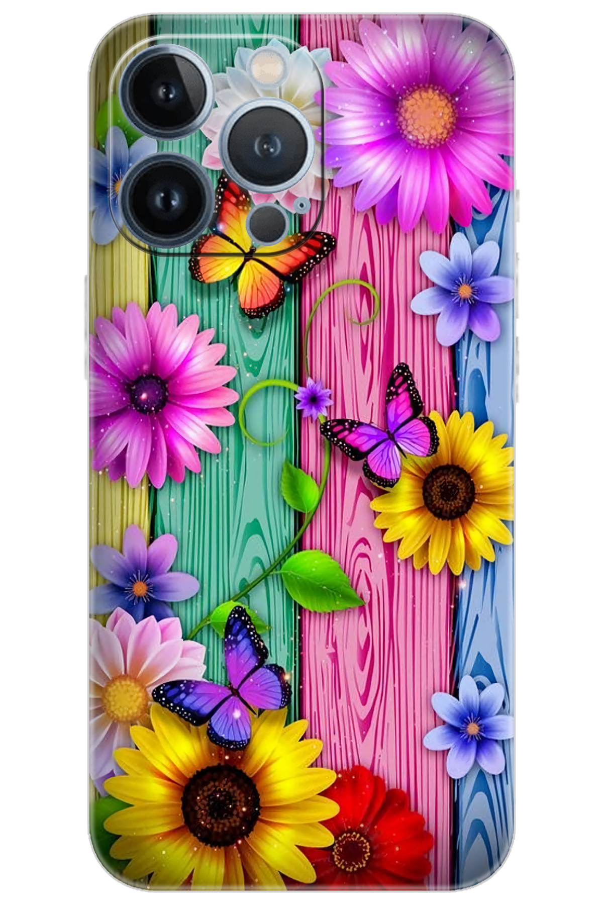 iPhone 13 Pro Compatible Case Pattern Printed Silicone Color Daisy and Butterflies NGO:719 CP-kgnhMh9