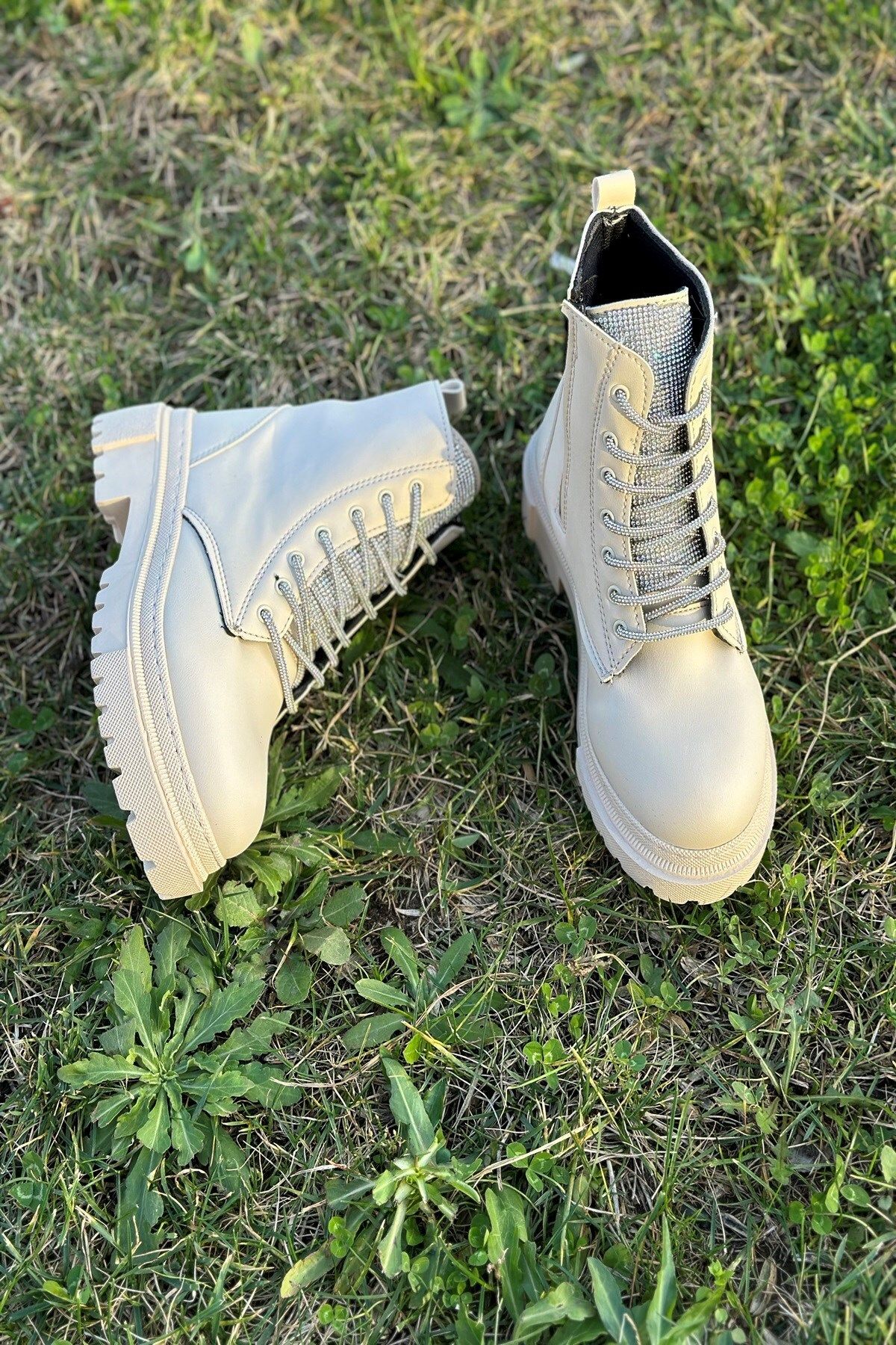 İmerShoes-Cizme de zi cu zi pentru femei bej, cu șireturi cu strasuri, cu talpă înaltă, moale, ușoare, confortabile, 2077 3