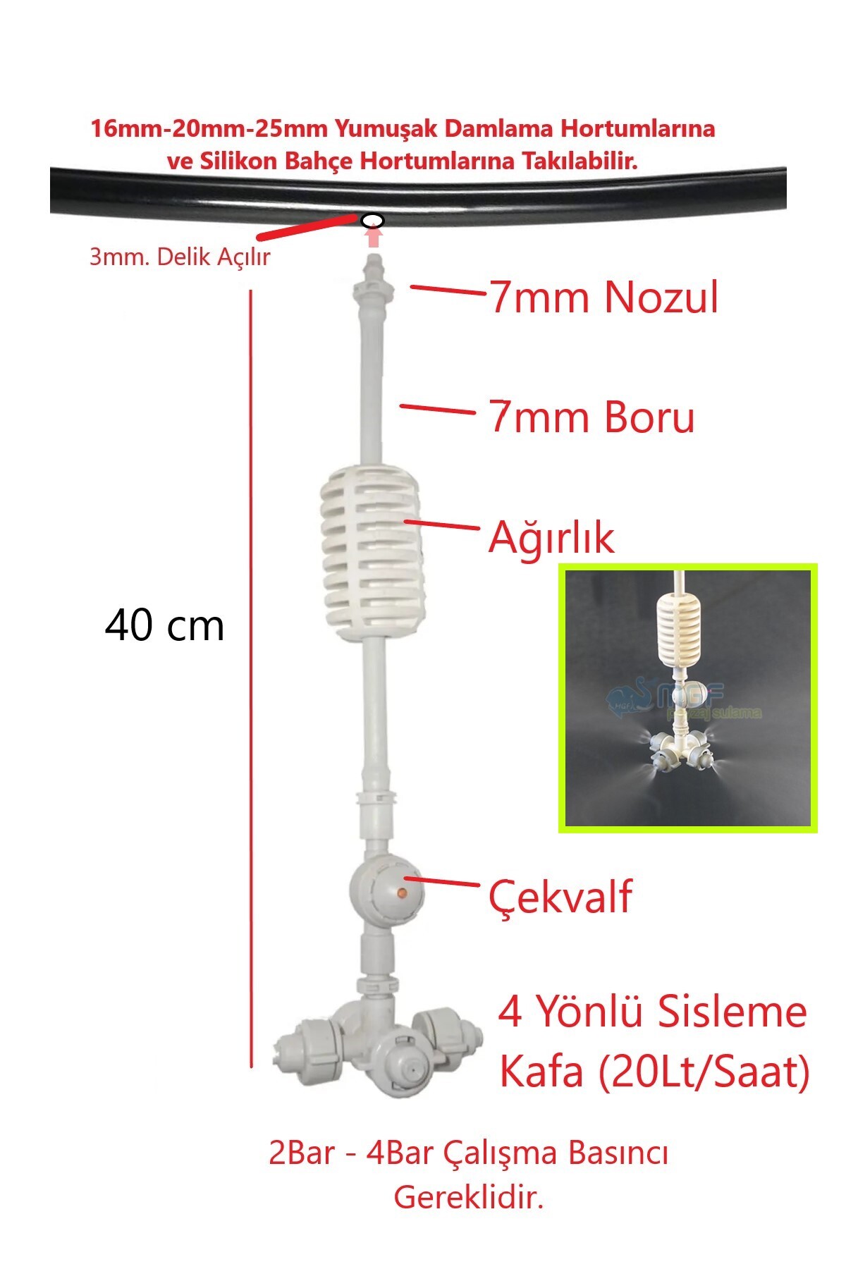 Netafim 5Adet Sera Sisleme Nemlendirme Spreyi Nozulu Kafa Sulama Ekipmanları Sera Sulama Mist Nozul