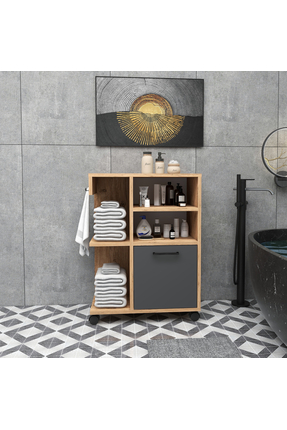 Arnetti Rebusa Çok Amaçlı Banyo Dolabı Atlantik Çam Antrasit | Tekerlekli 4 R...