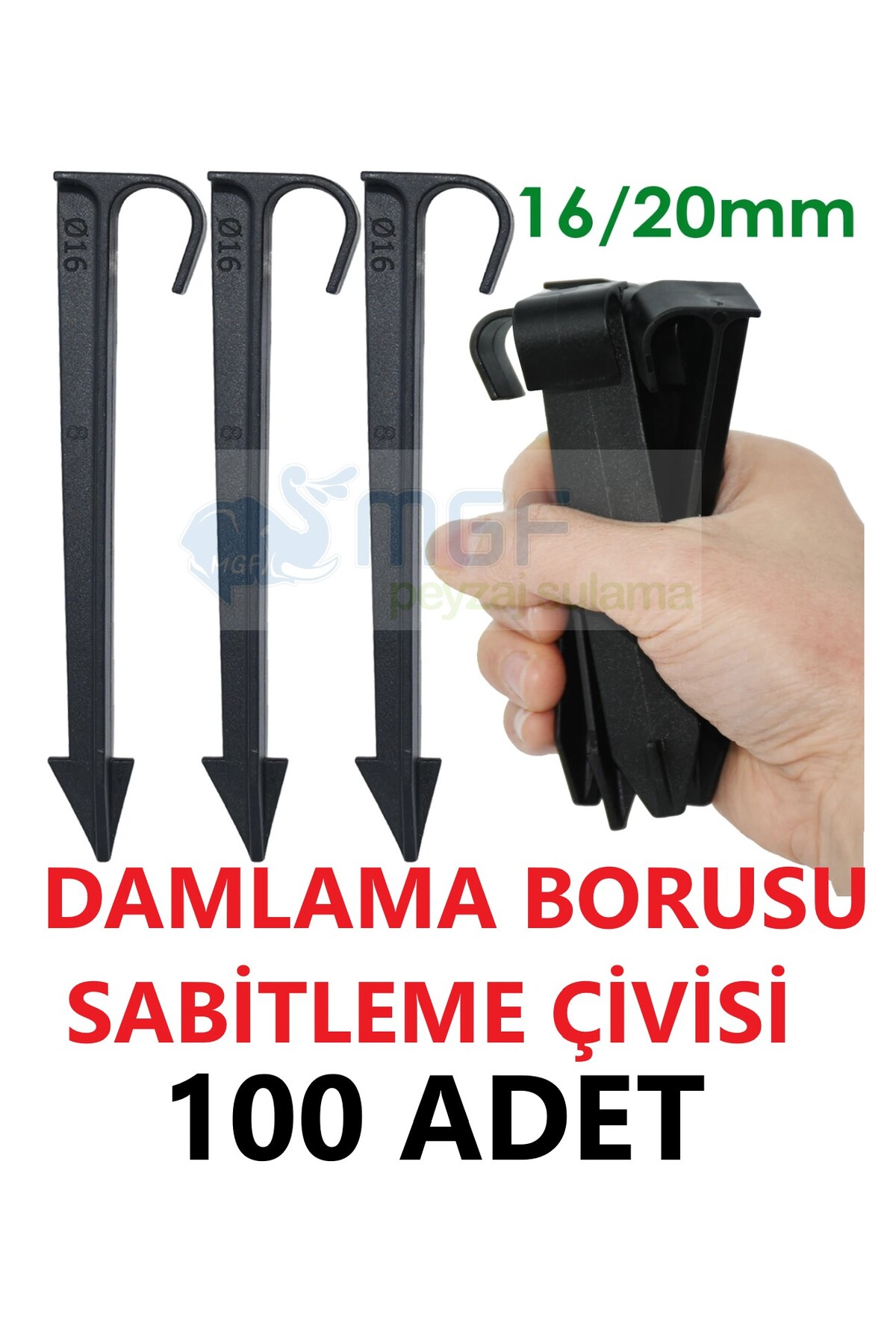 MGF PLAST Mgf 16mm. 100 Ad. X Boru Sabitleme Kazığı (15cm) Damla Sulama - Damlama Borusu Hortumu Çivi Kazık