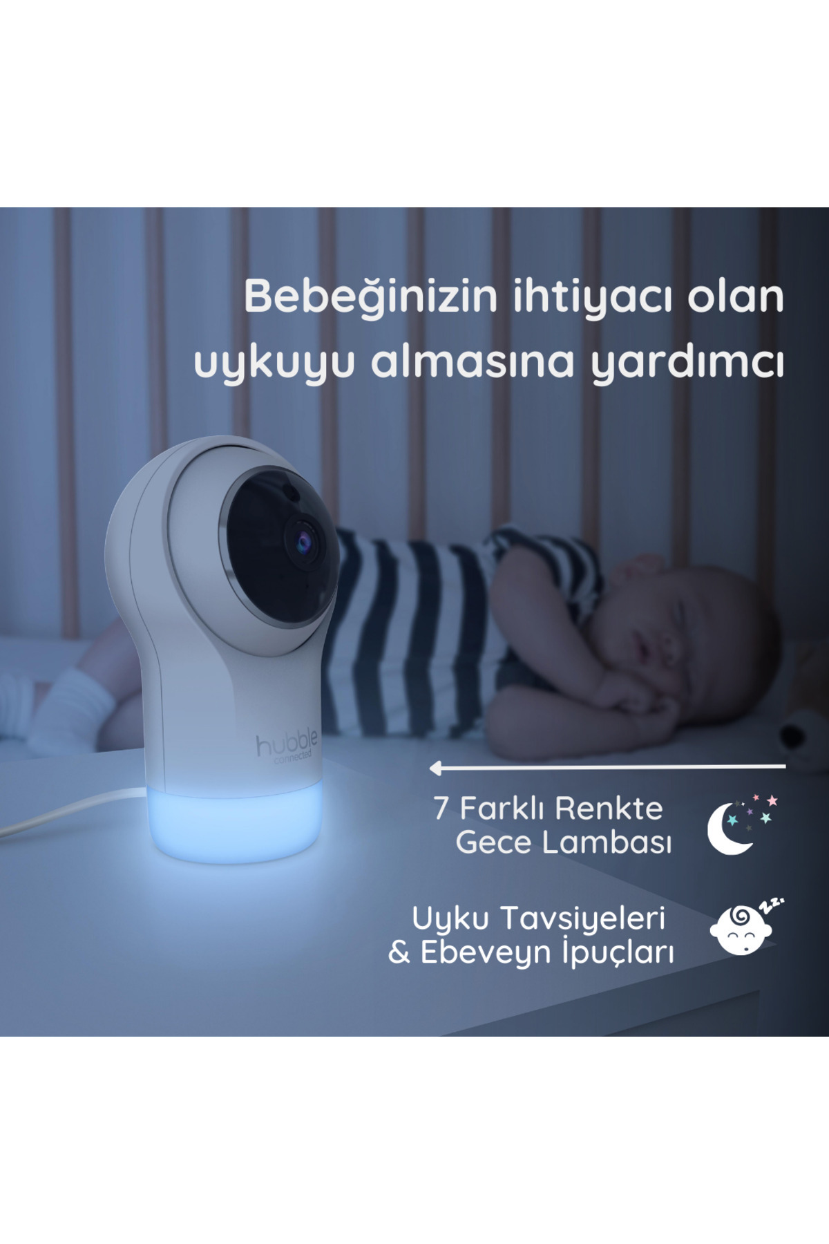 Hubble Nursery Pal Glow+ Wifi Bebek 5" Hd Wi-fi Dijital Bebek Kamerası + Gece Lambası fotoğrafı 3 (önizleme)