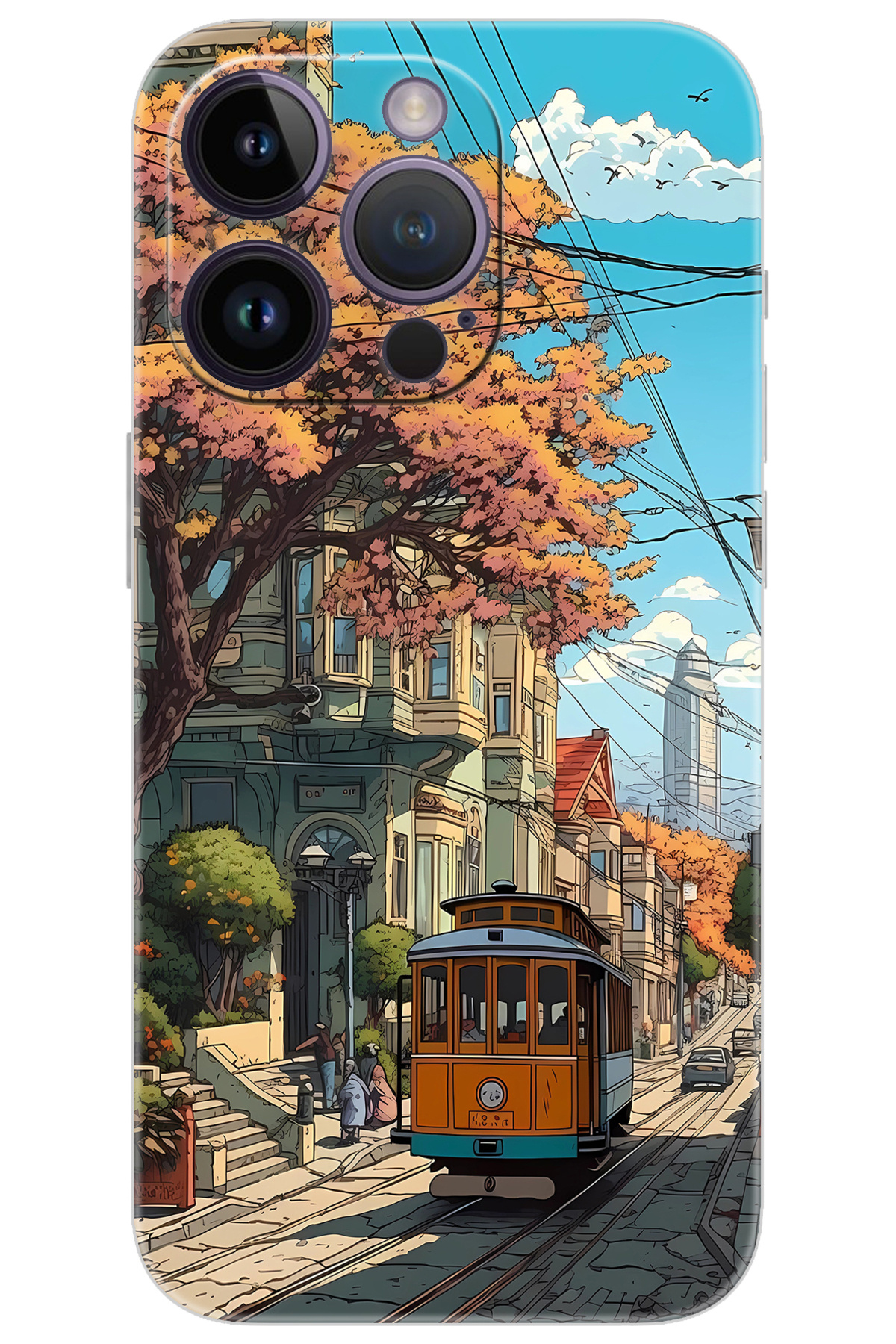 iPhone 14 Pro Compatible Case Pattern Printed Silicone Tram NGO:645 CP-hg4yufY