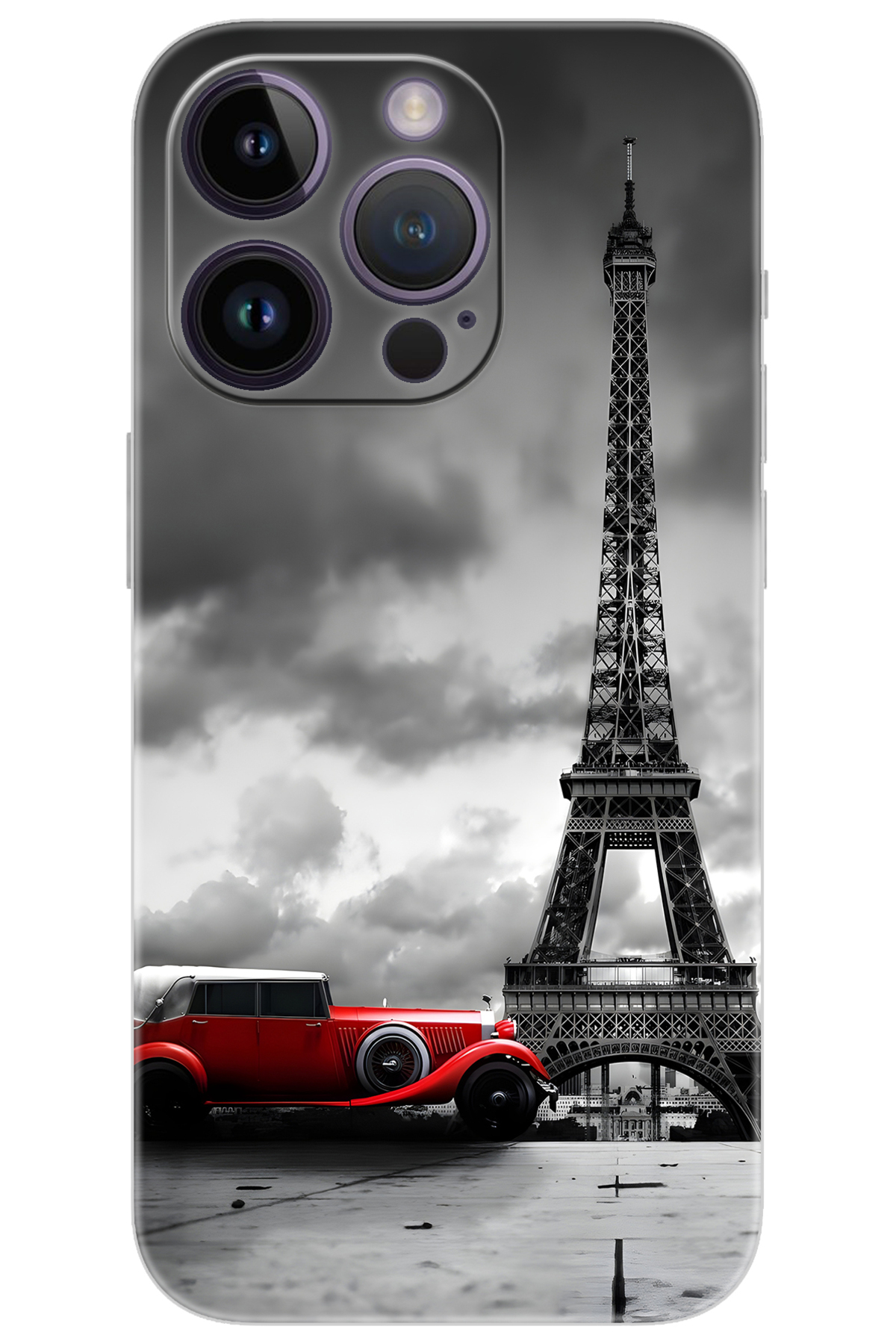 iPhone 14 Pro Compatible Case Pattern Print Silicone Eiffel Tower Red Antique Car NGO:709 CP-aaWr7q7