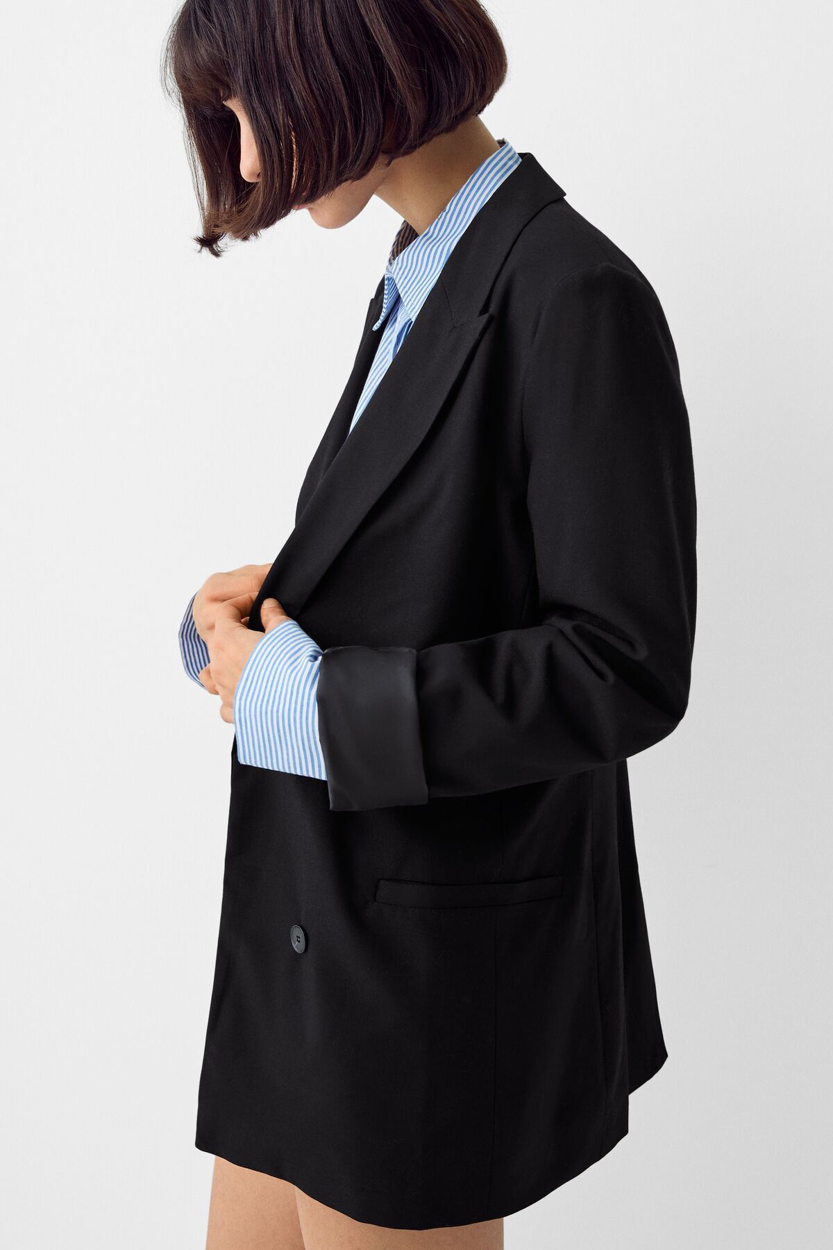 Dökümlü slim fit kruvaze blazer