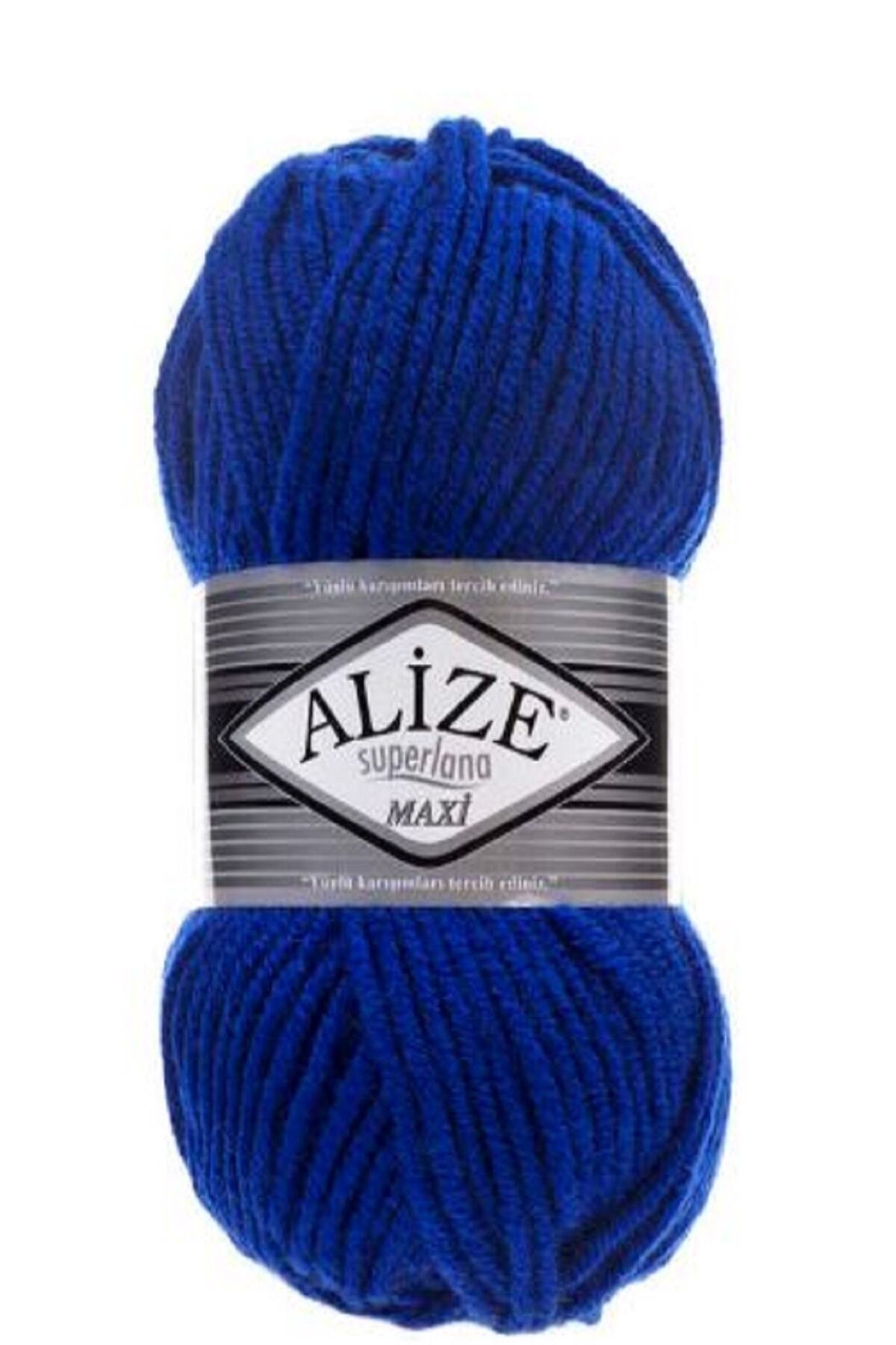 5Pcs Superlana Maxi Saxe Blue 141 Thick Hand Knitting Drawstring Vest Cardigan Drawstring Scarf Beanie Sweater Yarn