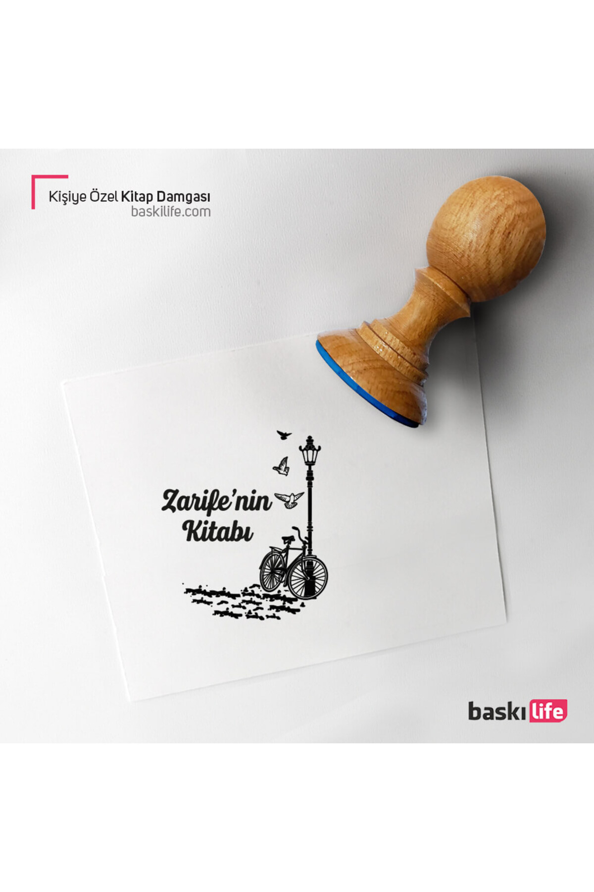 Baskı Life Bisiklet Lamba Kişiye Özel Kitap Damgası Kitap Mührü Kaşe Kitap Mühür Özel Damga