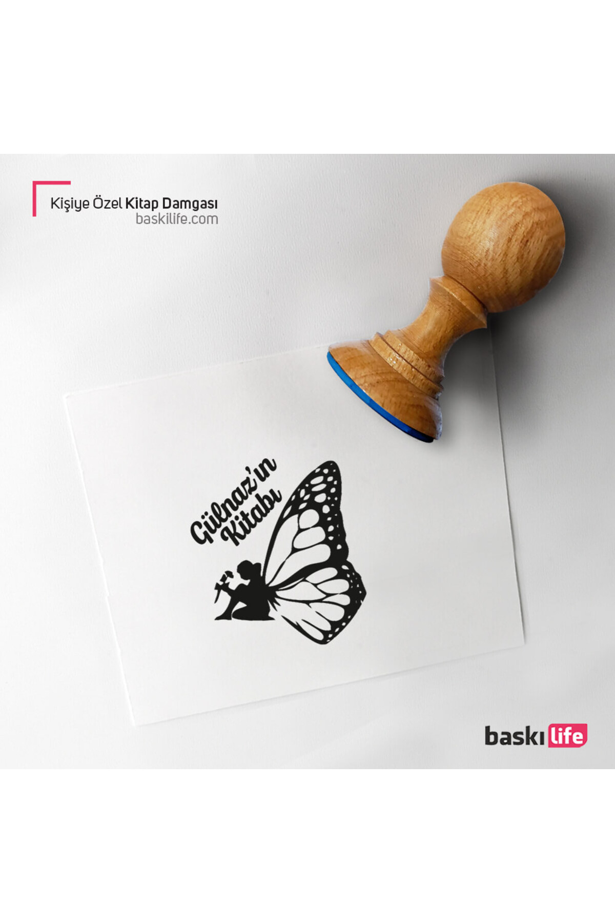 Baskı Life Kelebek Kız Kişiye Özel Kitap Damgası Kitap Mührü Kaşe Kitap Mühür Özel Damga