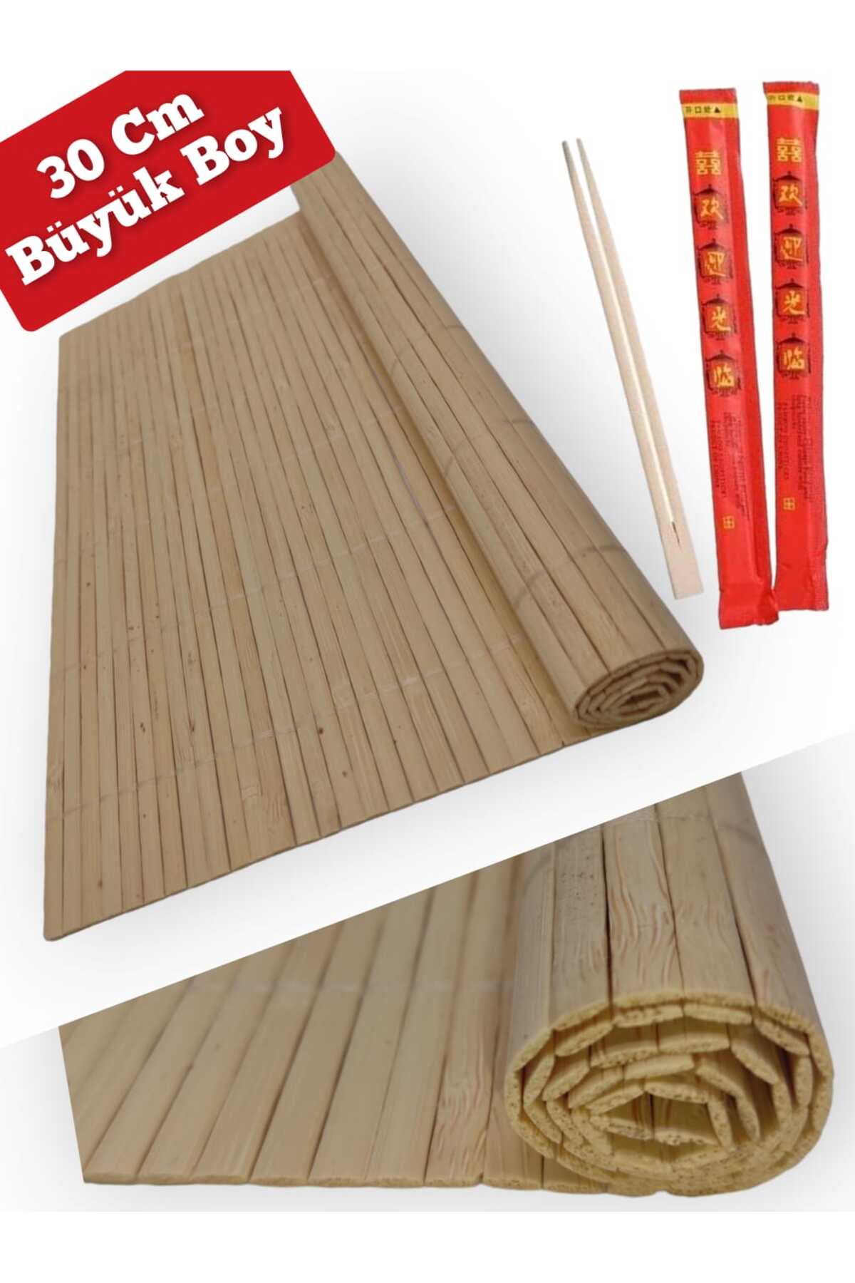 Mucha Büyük Orijinal Bambu Sushi Matı Sushı Sarma Hasırı Suşi Matı 30 X 40 Cm 2 Çift Chopstick