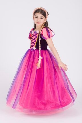 Kız Çocuk Pembe Taçlı Rapunzel Elbise 5805052