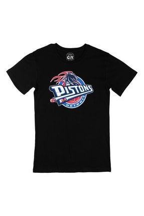 Unisex Siyah Detroit Pistons Logolu Siyah Tişört T200871