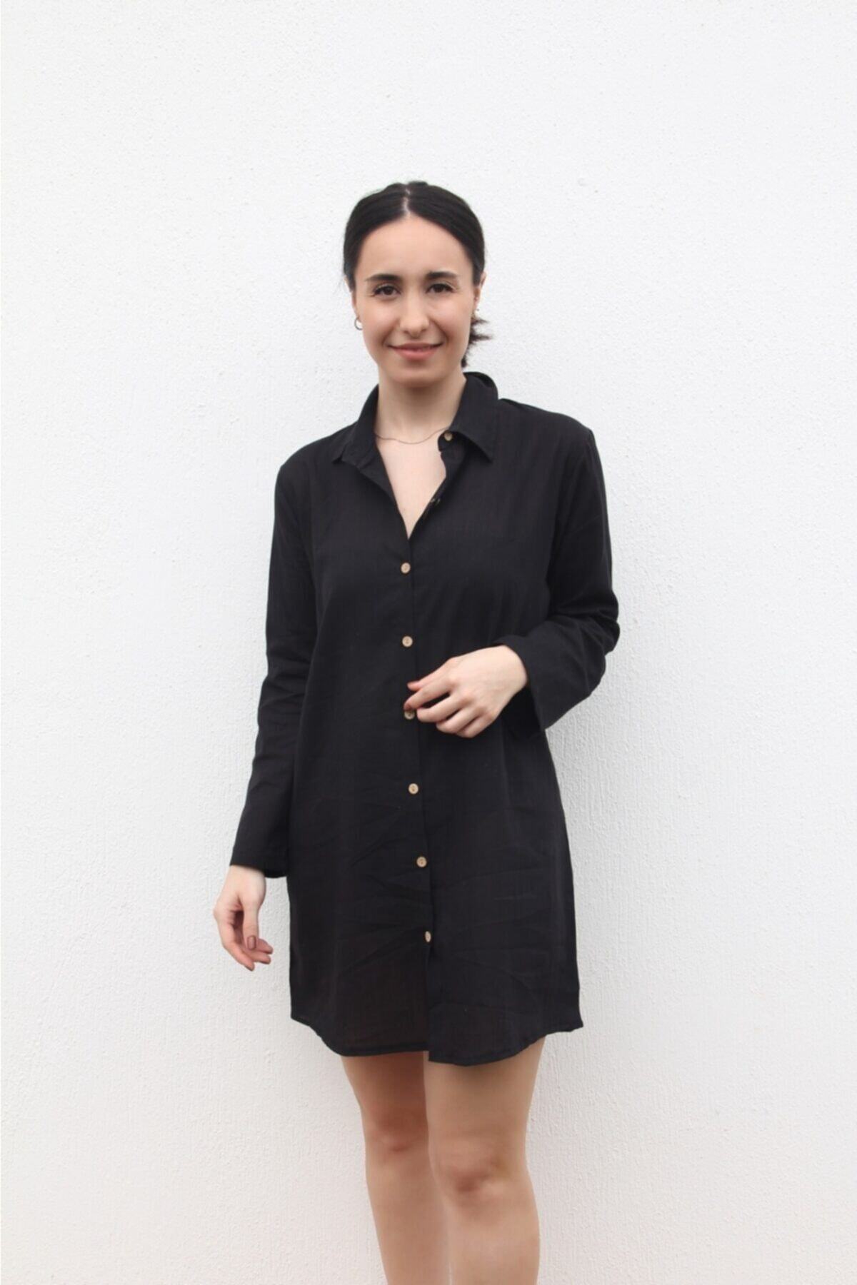 Botex Kadın Siyah Vual Gömlek Elbise