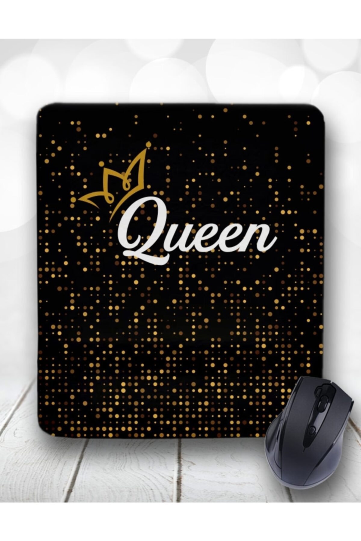 Queen Kraliçe Siyah Gold Bilek Destekli Mouse Pad 4